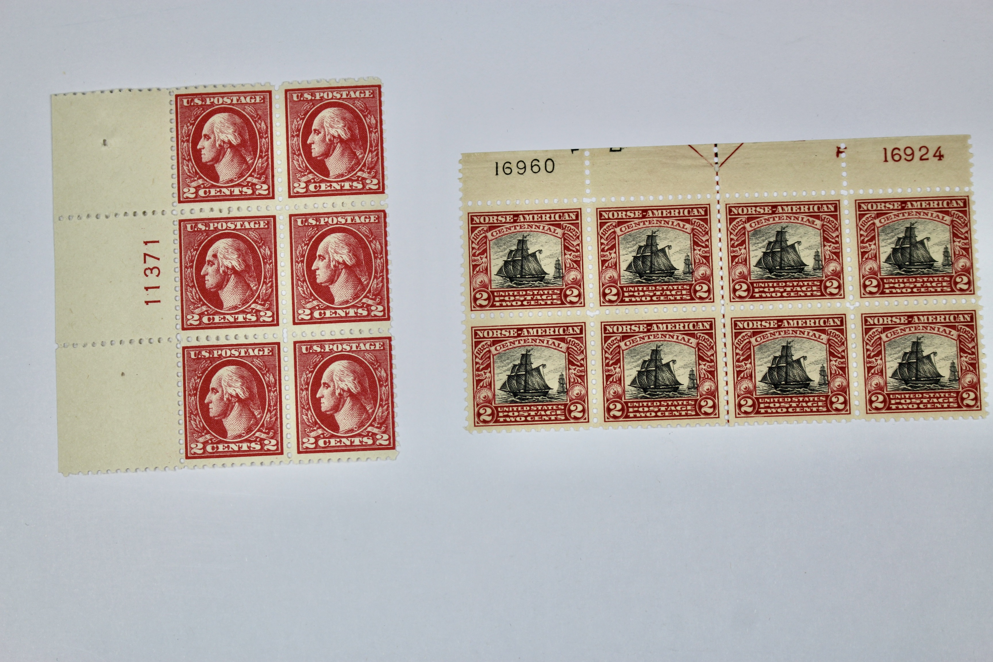 Two Early Mint Condition U.S. Plate Blocks, Scott #s 528 and 620