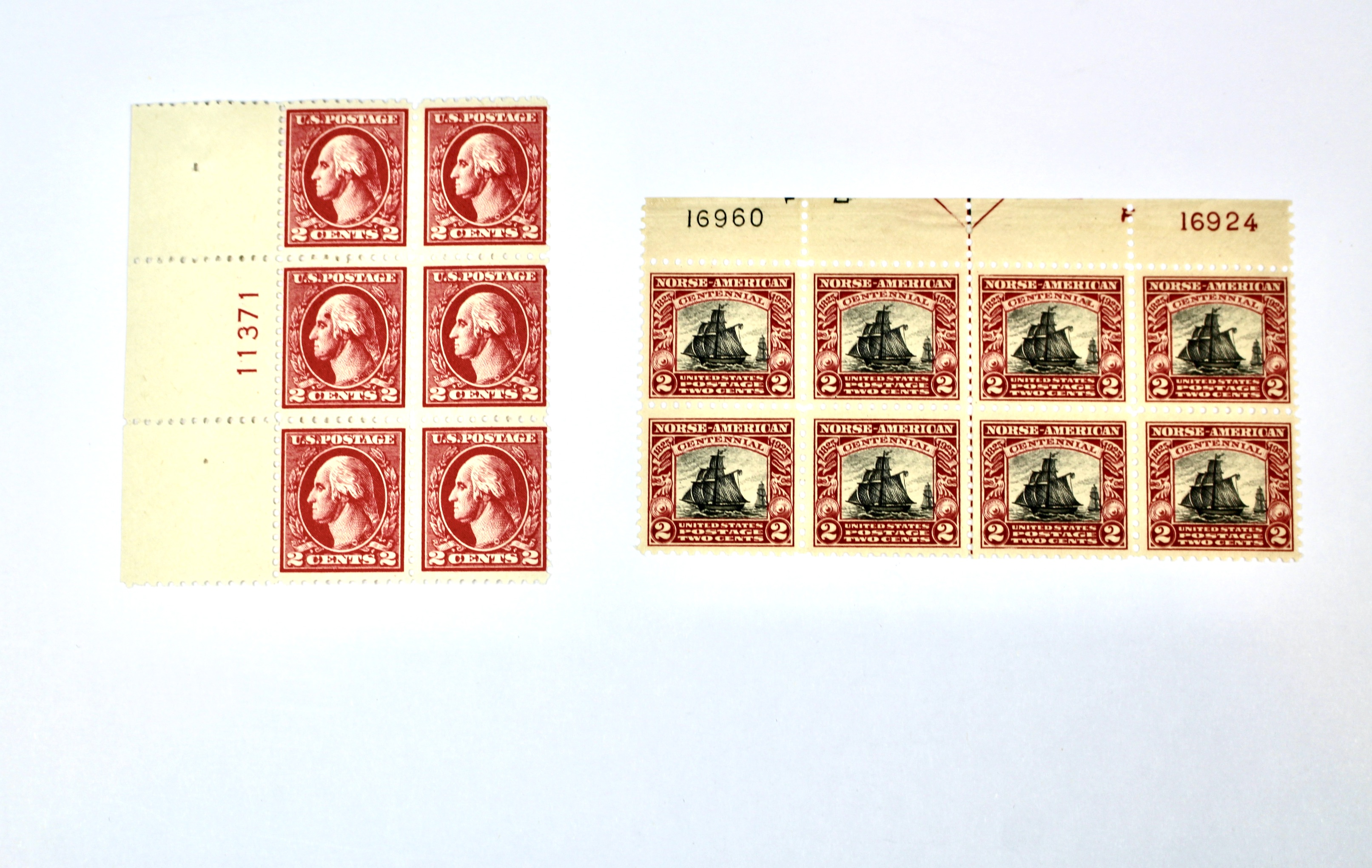 Two Early Mint Condition U.S. Plate Blocks, Scott #s 528 and 620