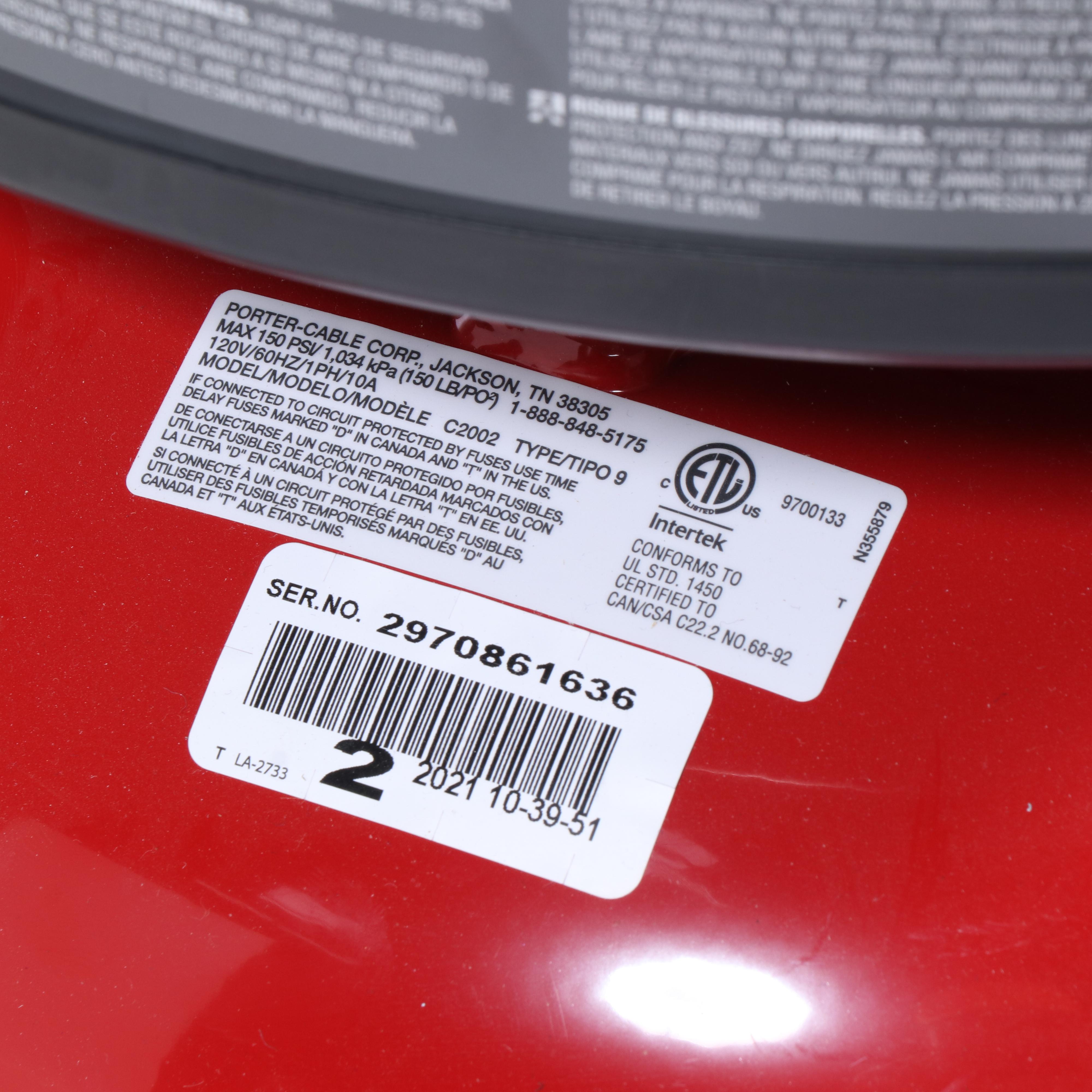 Porter-Cable C2002 6 Gallon 150 PSI Portable Electric Pancake Air Compressor