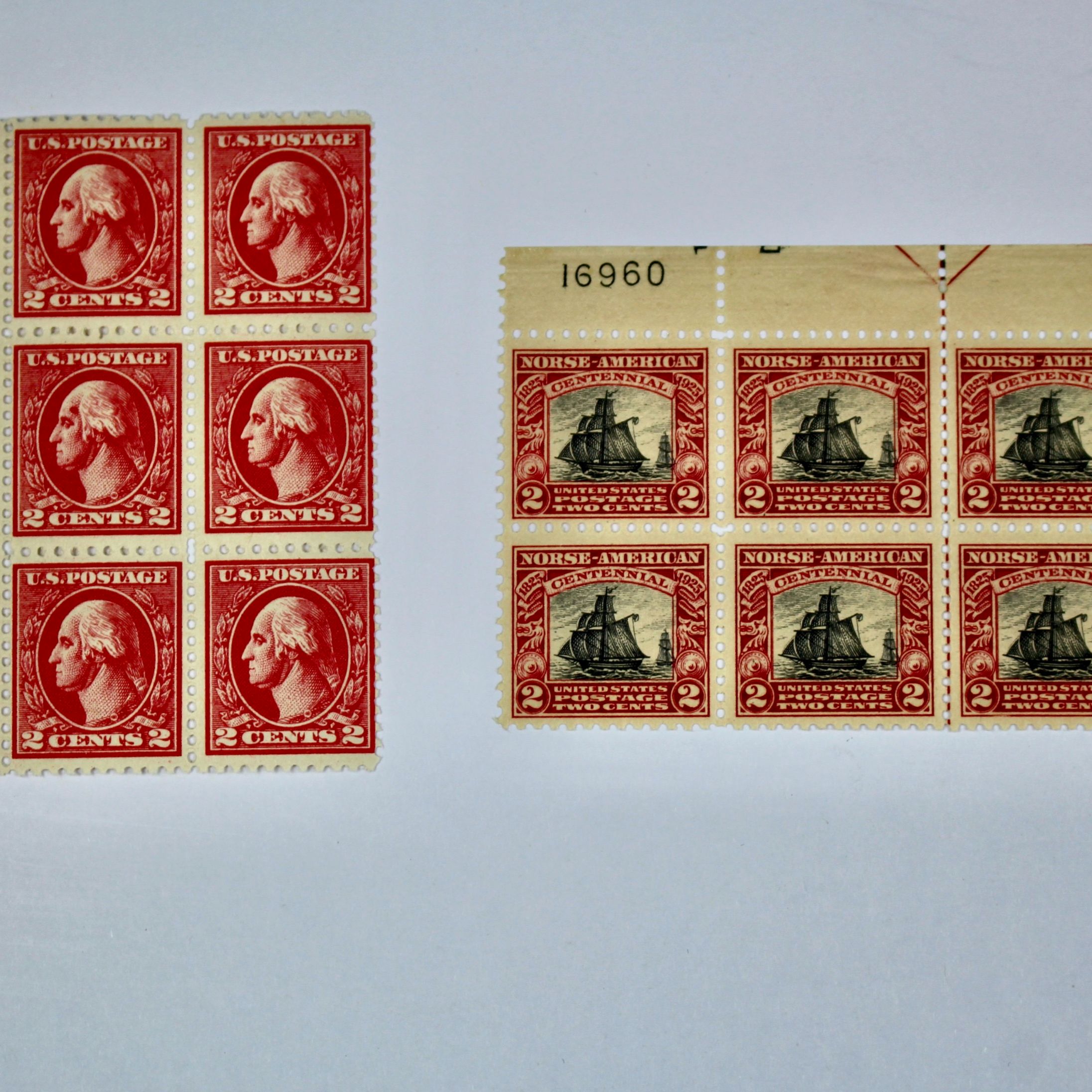 Two Early Mint Condition U.S. Plate Blocks, Scott #s 528 and 620