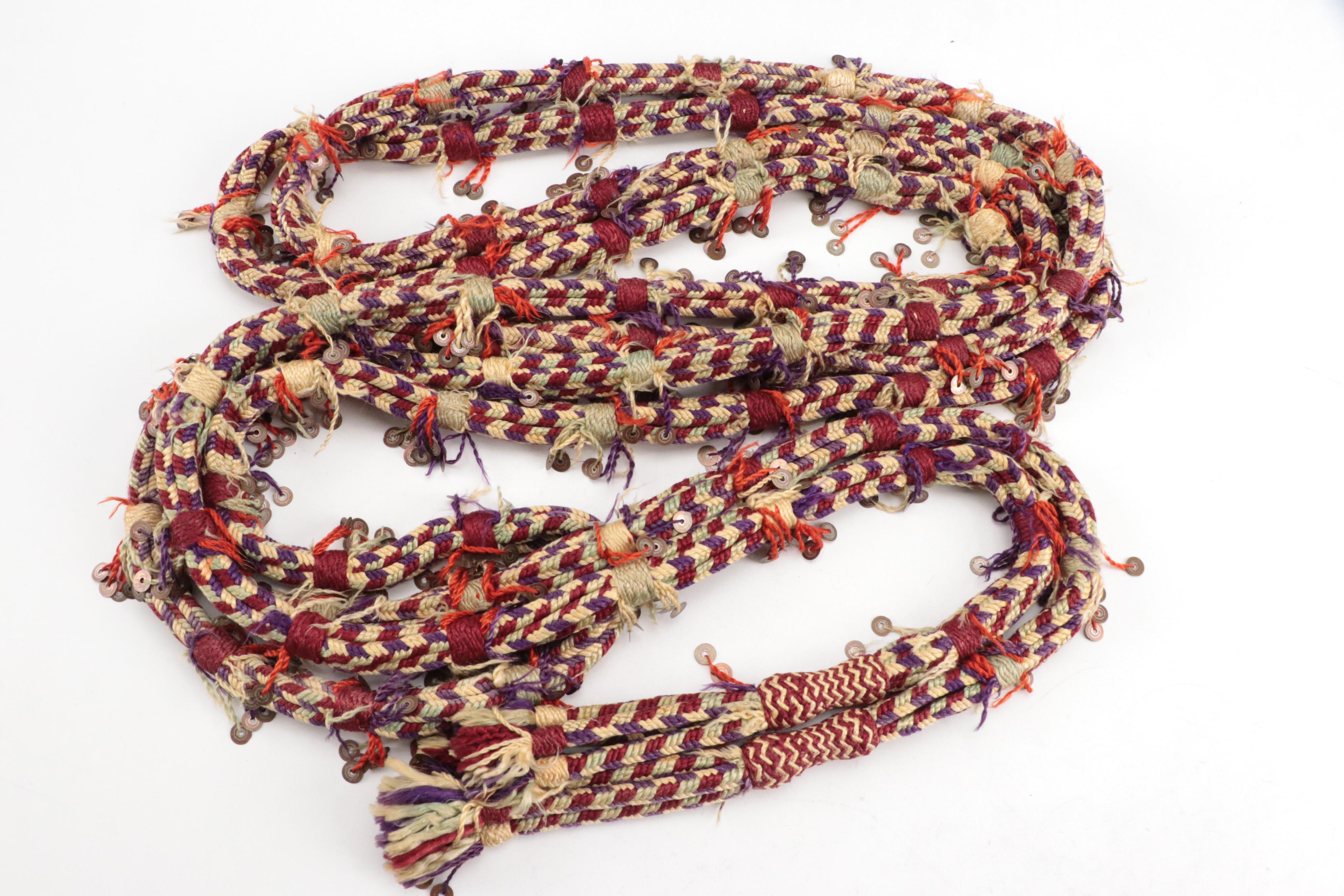 Indian Gilt Hand-Painted Brass Vase with Woven Fiber Rope