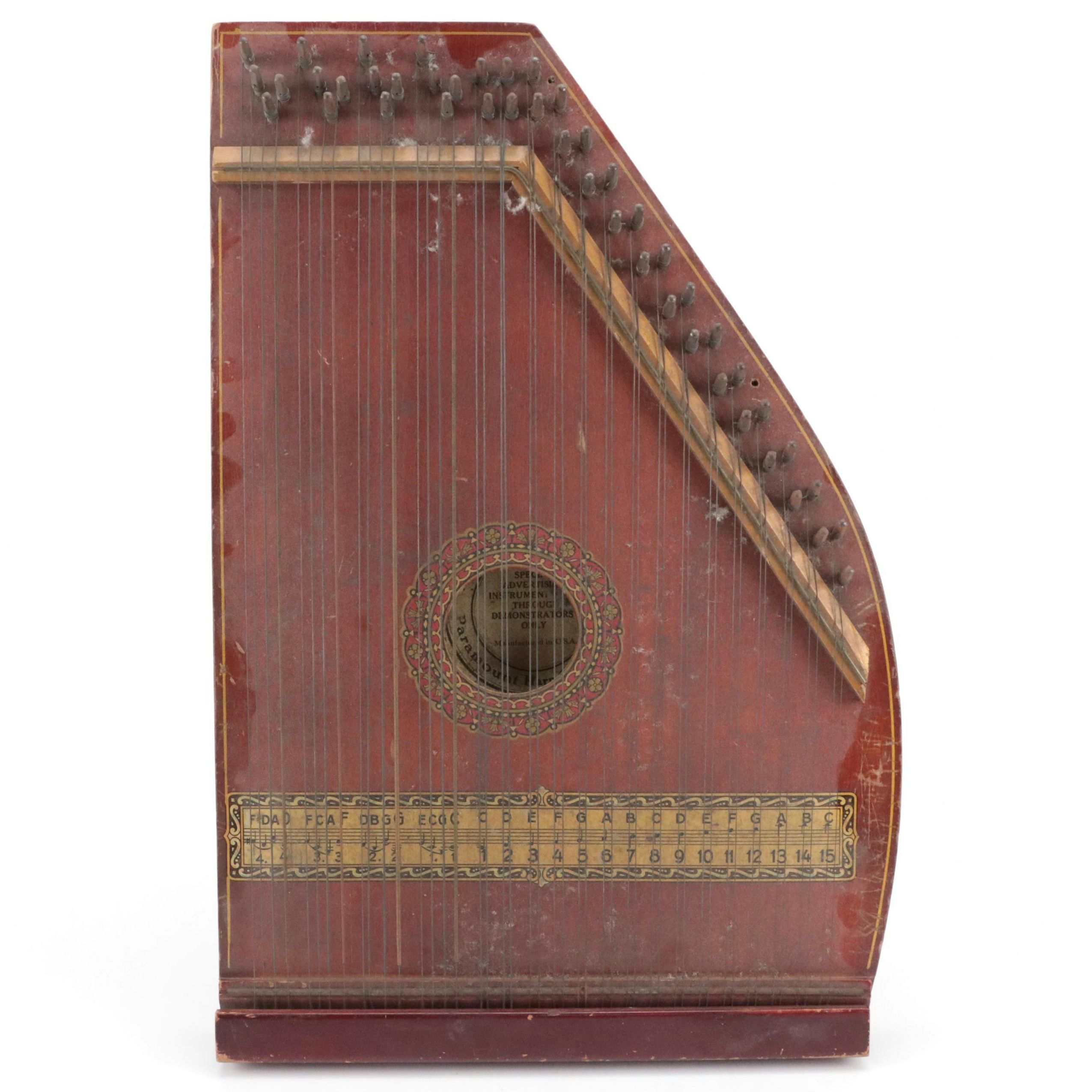 Paramount Harp Zither with Printed Decorations, Early to Mid-20th Century