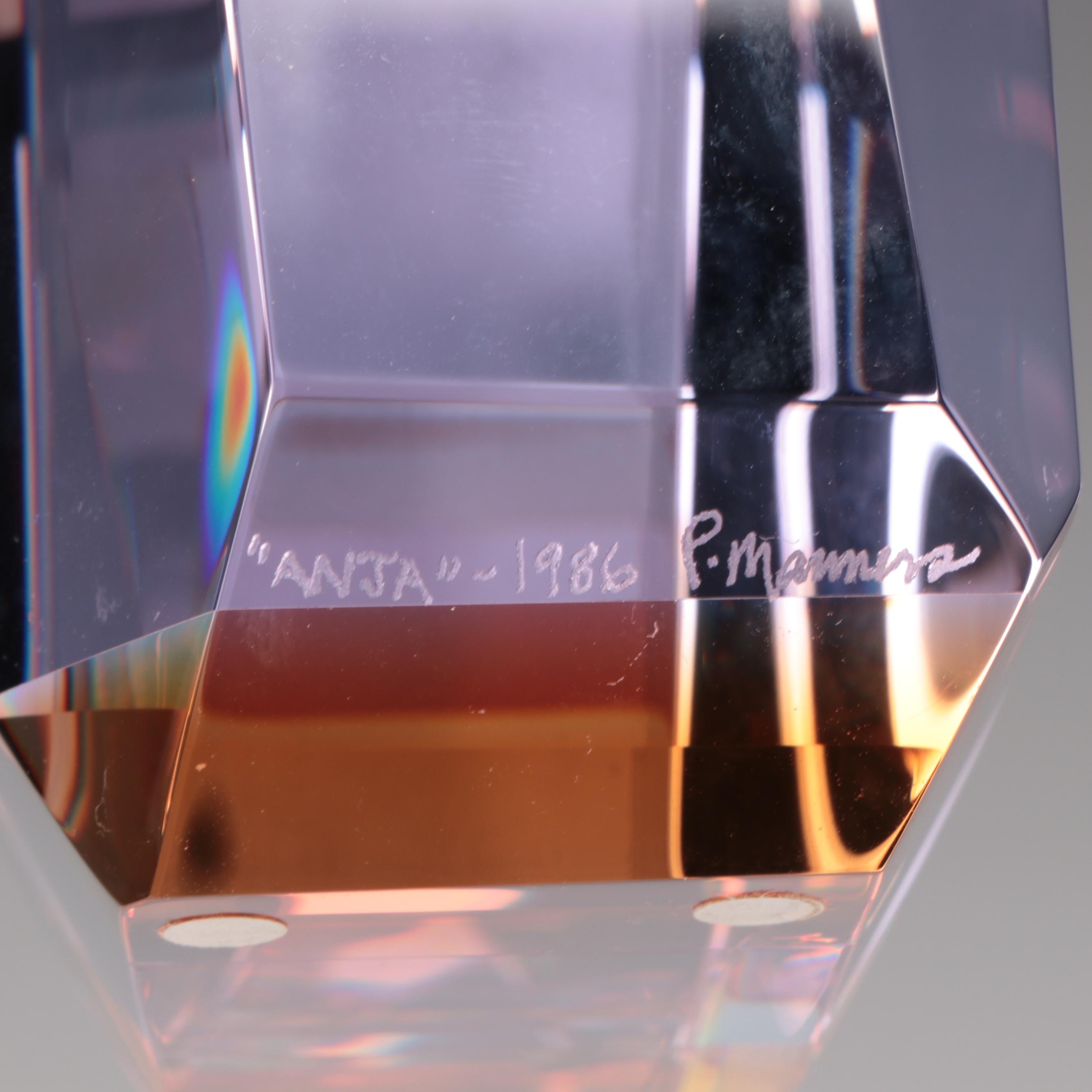 Paul Manners "Anja" Geometric Prismatic Studio Art Glass Sculpture, 1986