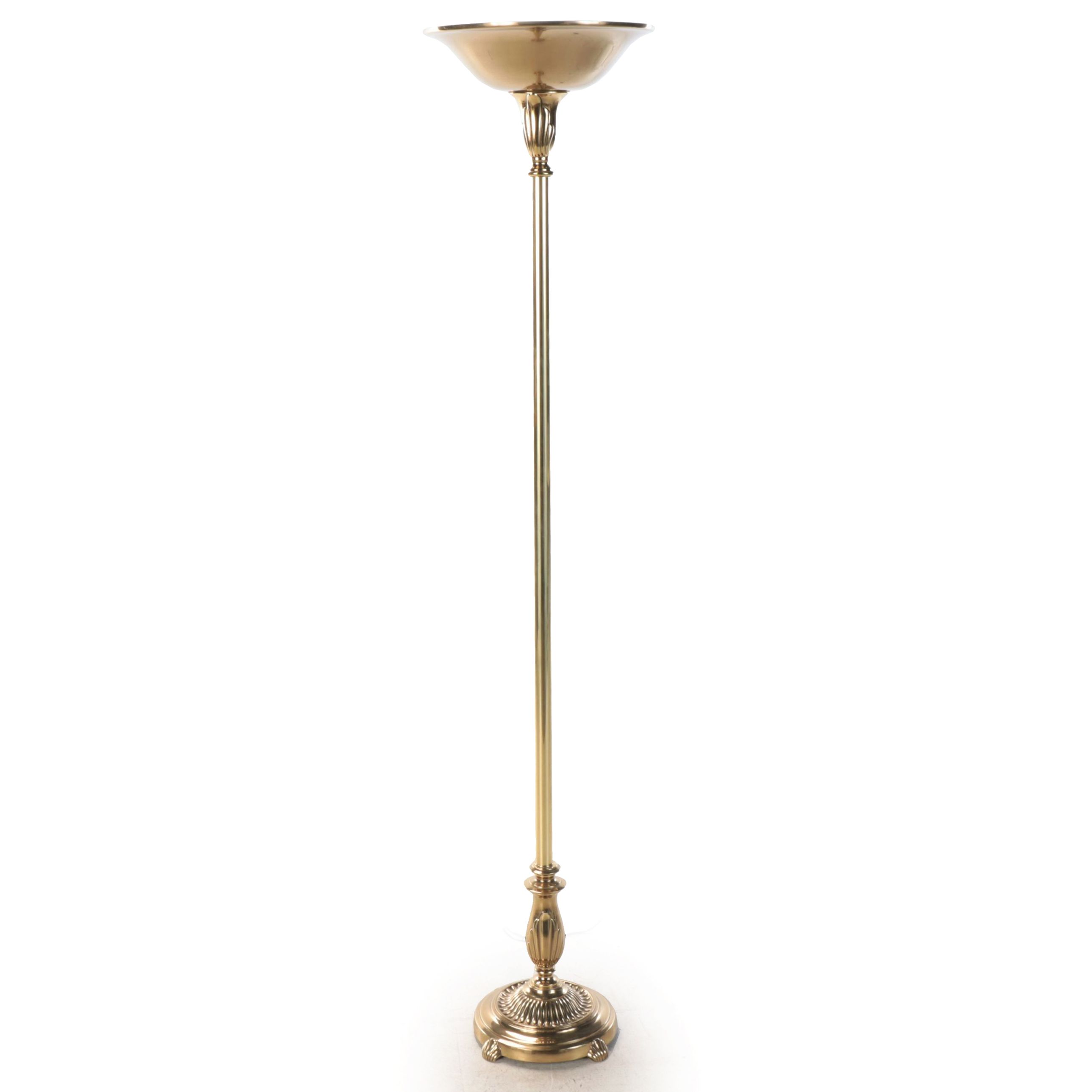 Rembrandt Lacquered Brass Halogen Torchiere Floor Lamp, Late 20th C