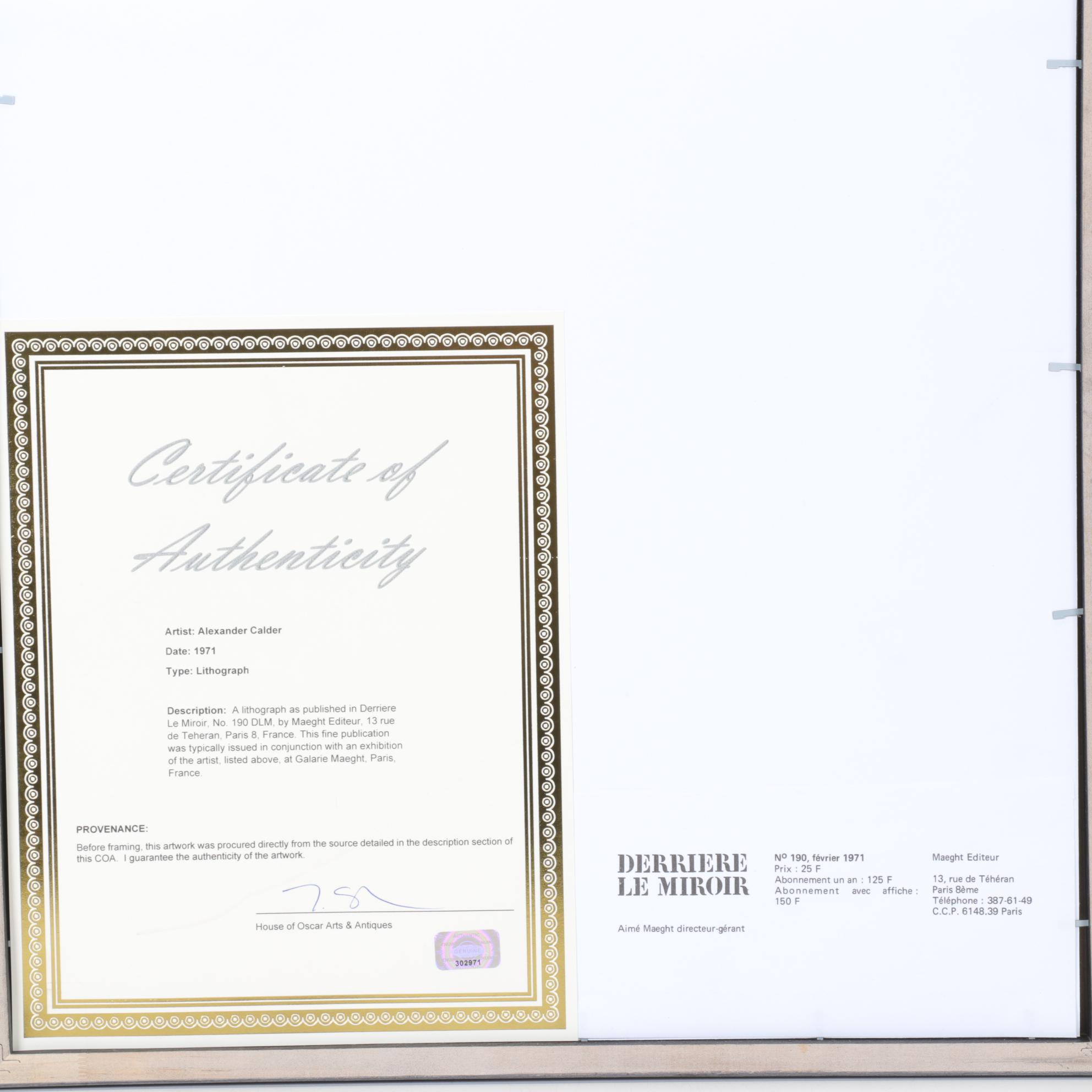 Alexander Calder Cover Color Lithograph for "Derrière le Miroir," 1971