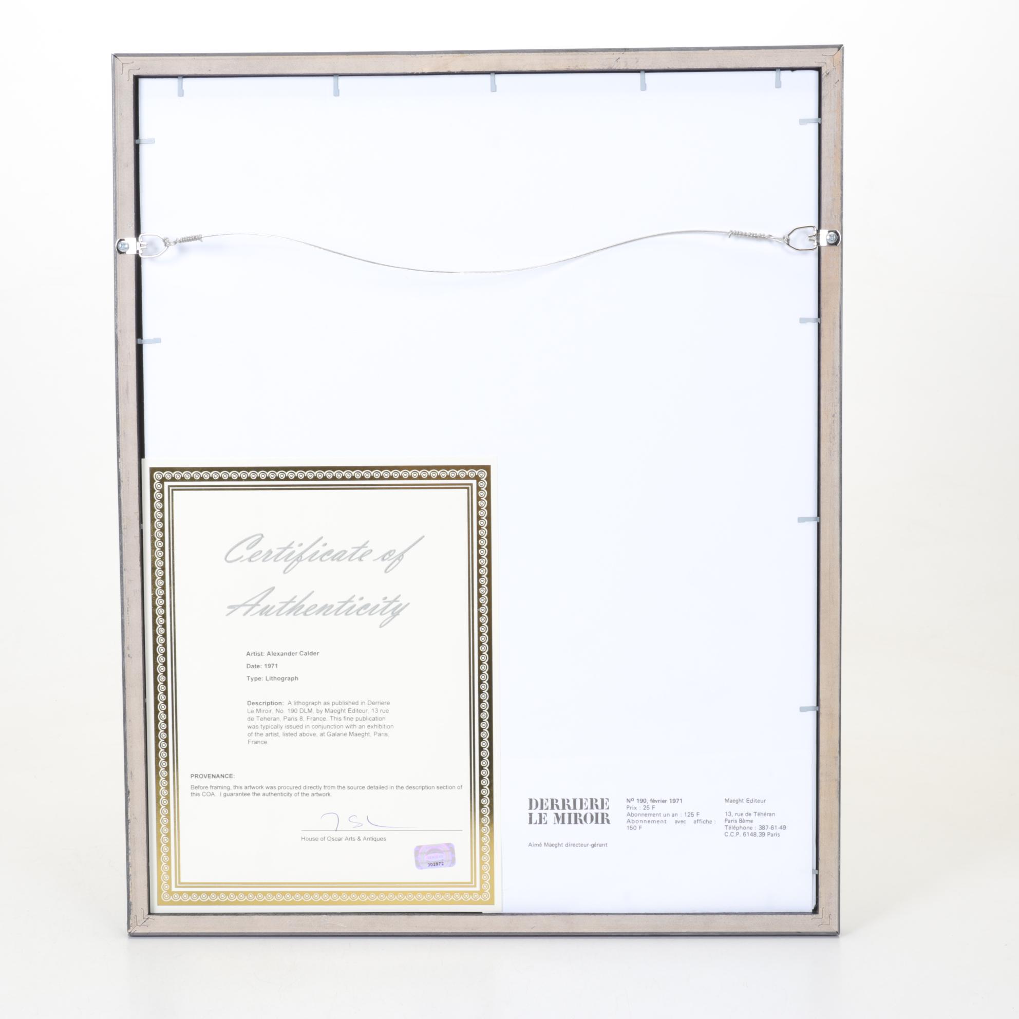 Alexander Calder Color Lithograph for "Derrière le Miroir," 1971