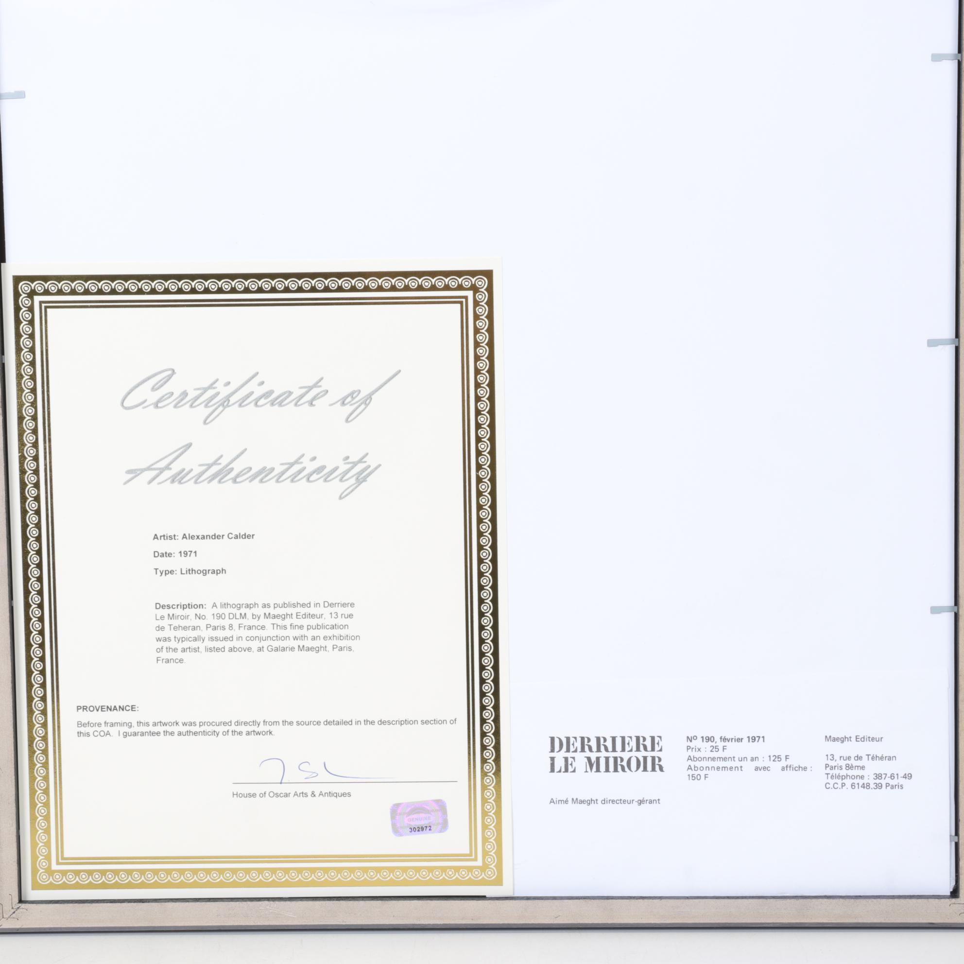 Alexander Calder Color Lithograph for "Derrière le Miroir," 1971