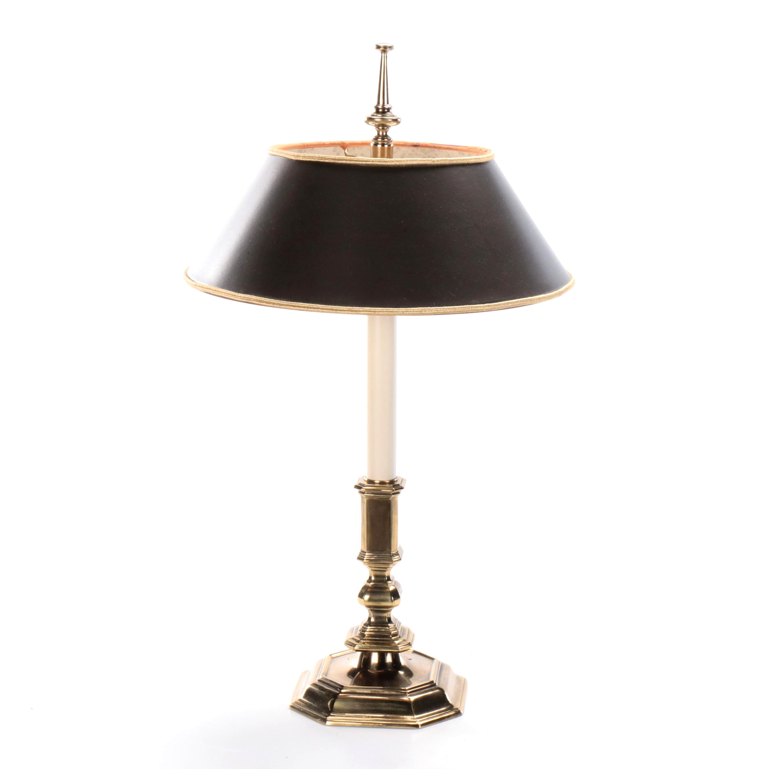 Stiffel Brass Candlestick Lamp with Black Paper Shade, Late 20th Century