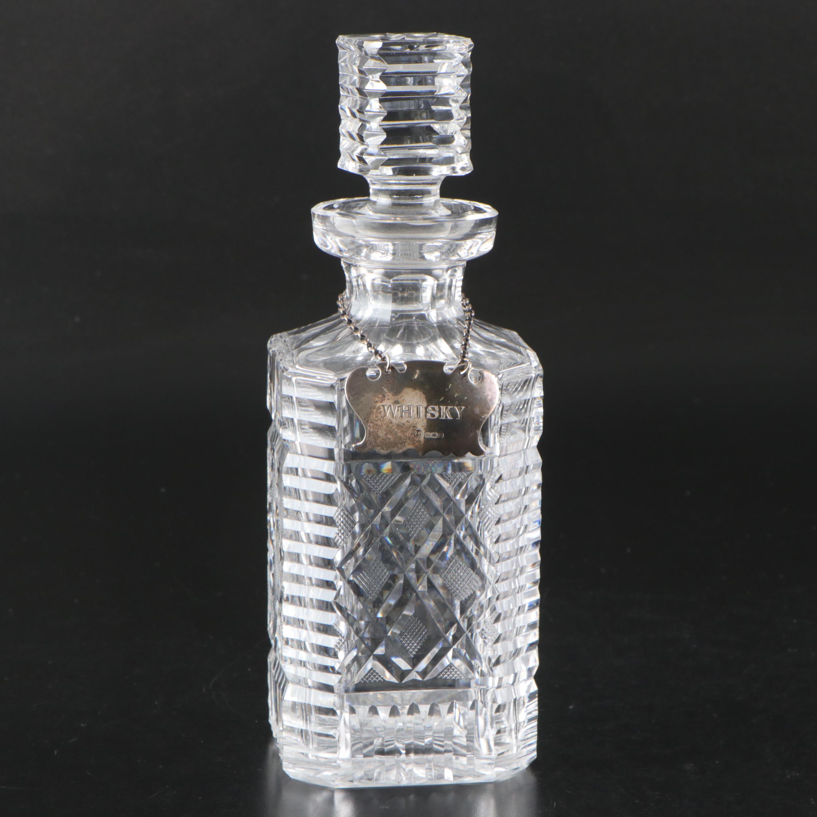 Waterford Cut Crystal Decanters with Engraved Sterling Labels, 1970s