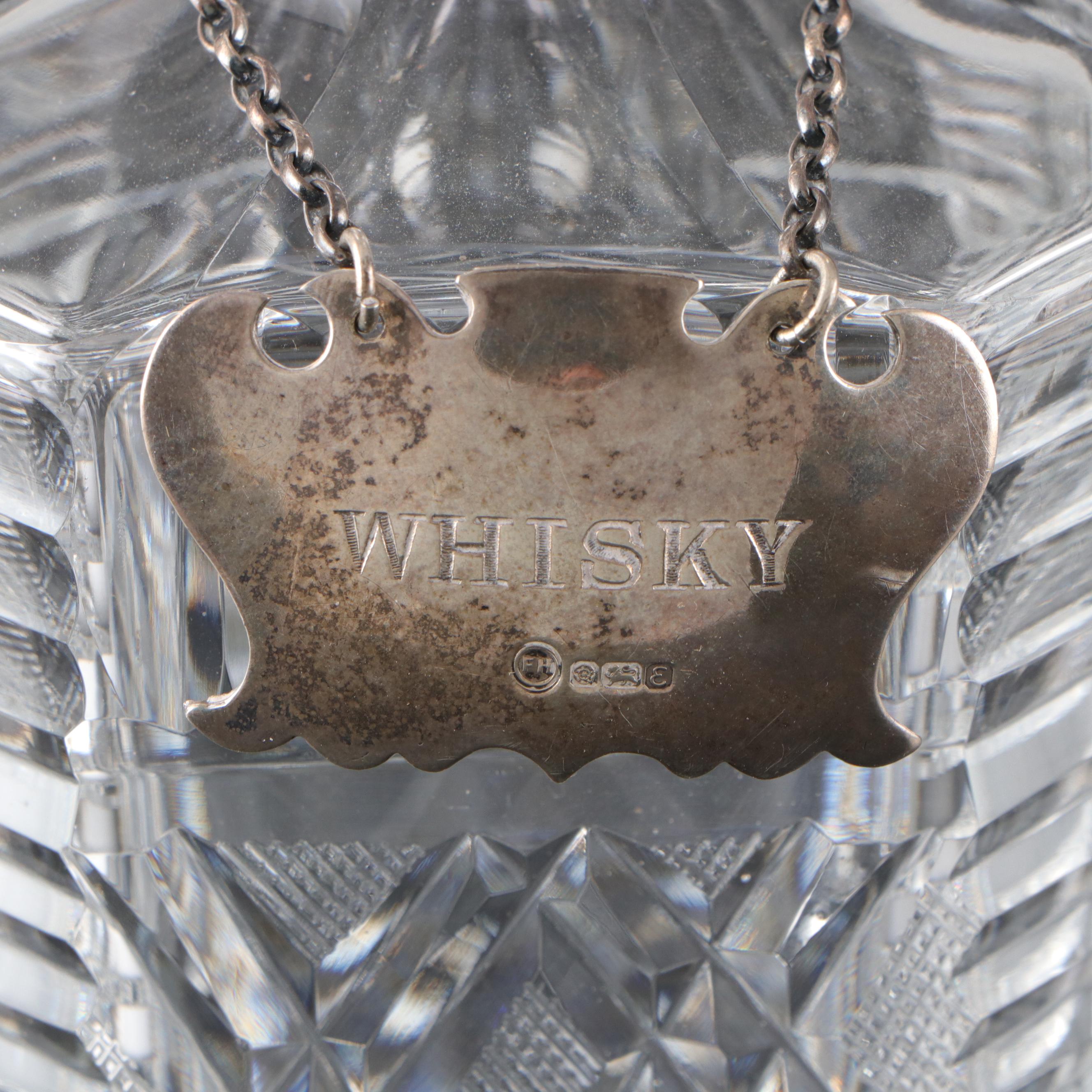 Waterford Cut Crystal Decanters with Engraved Sterling Labels, 1970s