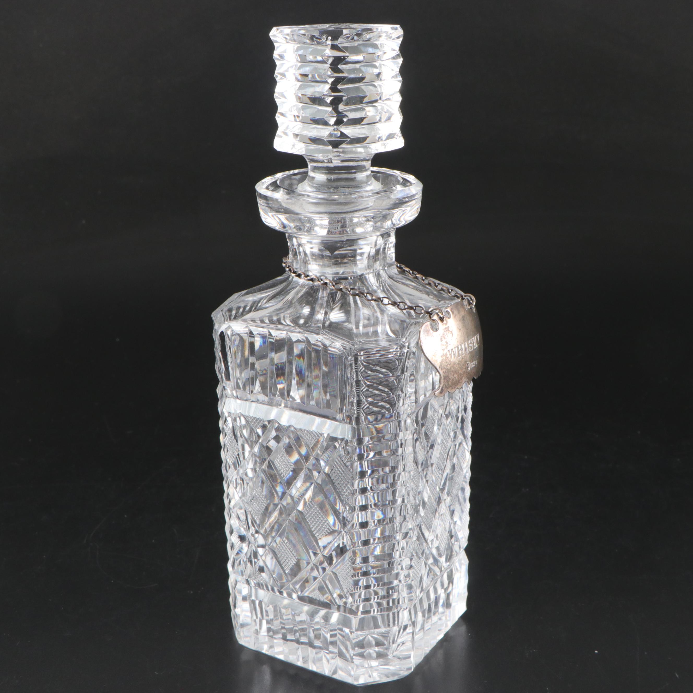 Waterford Cut Crystal Decanters with Engraved Sterling Labels, 1970s