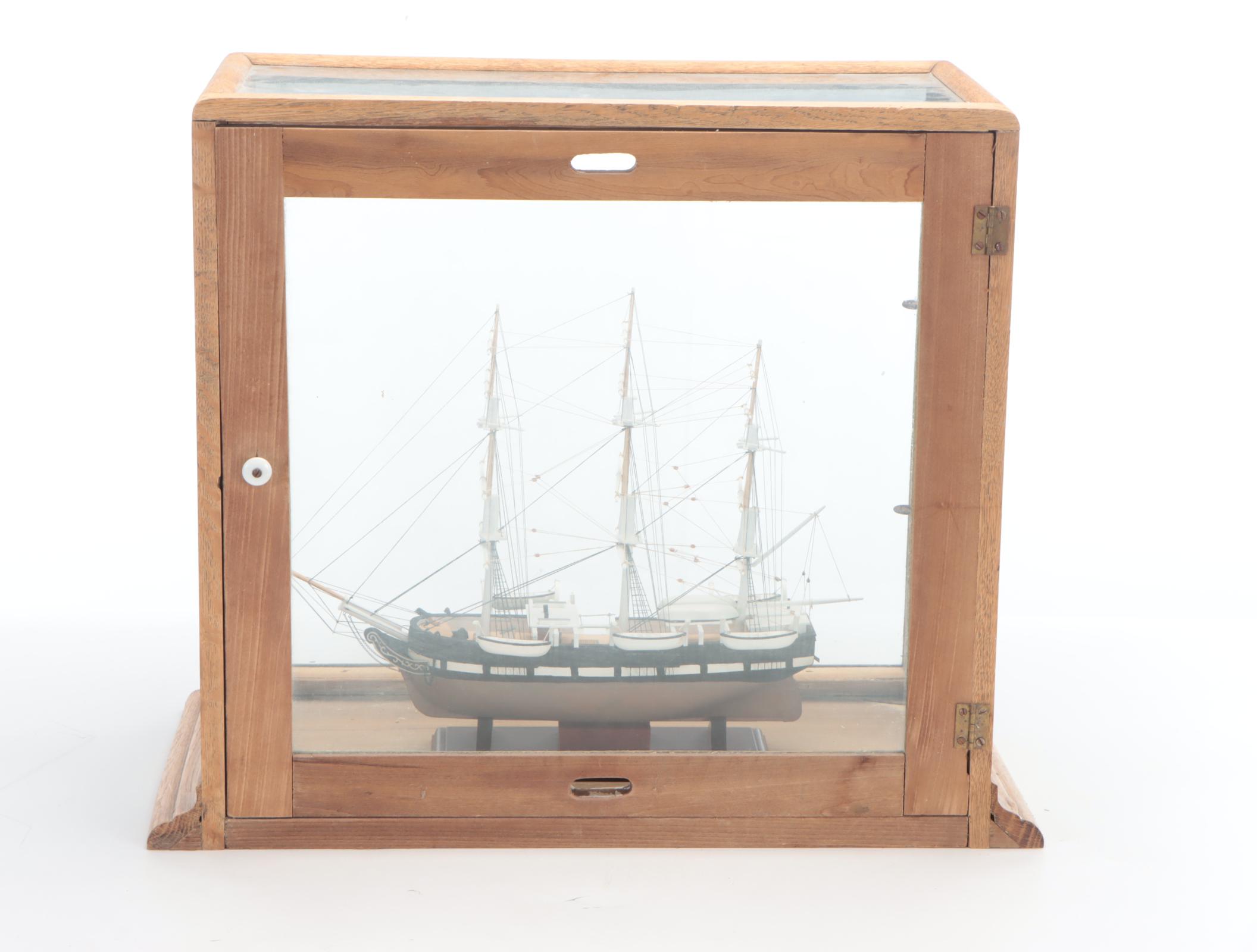 Columbus Show Case Co. Glass and Wood Display Case with Ship Model