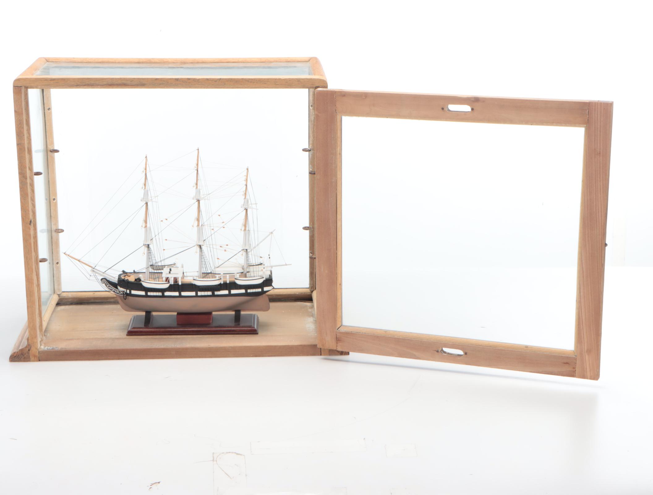 Columbus Show Case Co. Glass and Wood Display Case with Ship Model