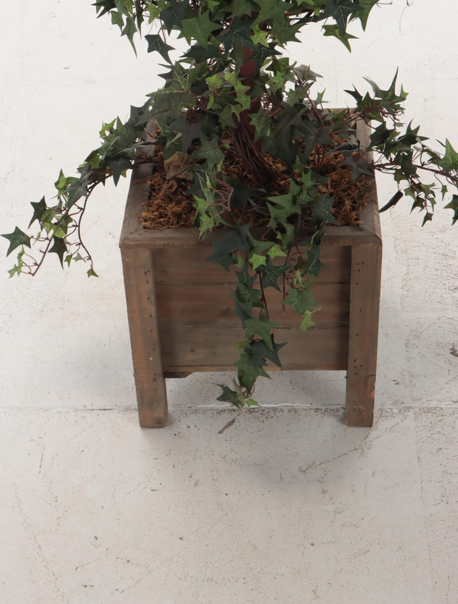 Faux Ivy Topiaries with Wood Planters