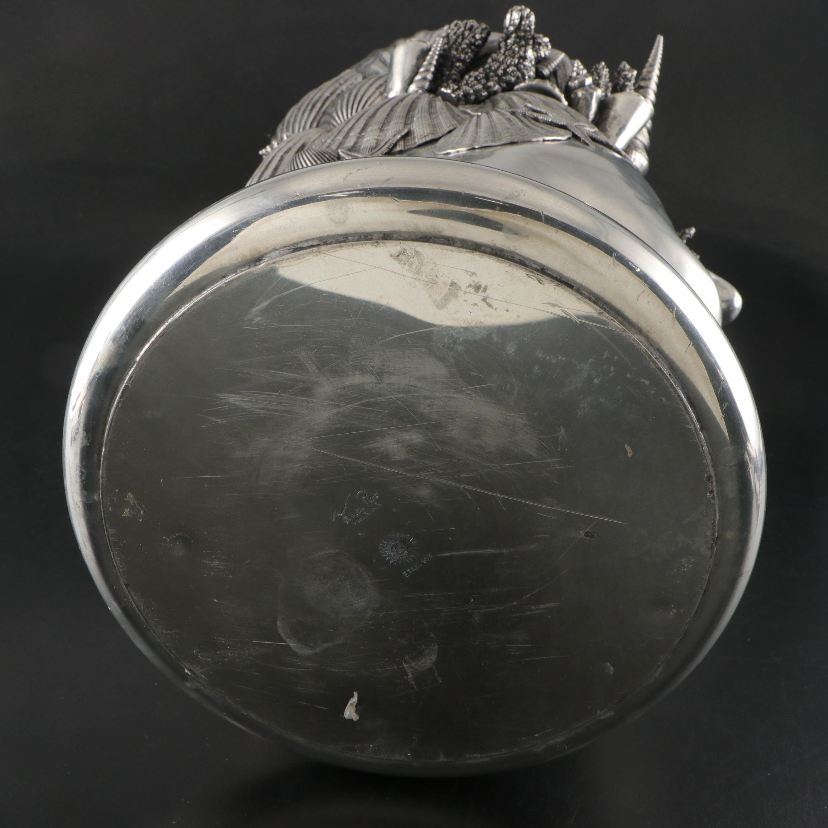 Figuro Piero Italian Silver Plate and Pewter "Neptune" Champagne Cooler