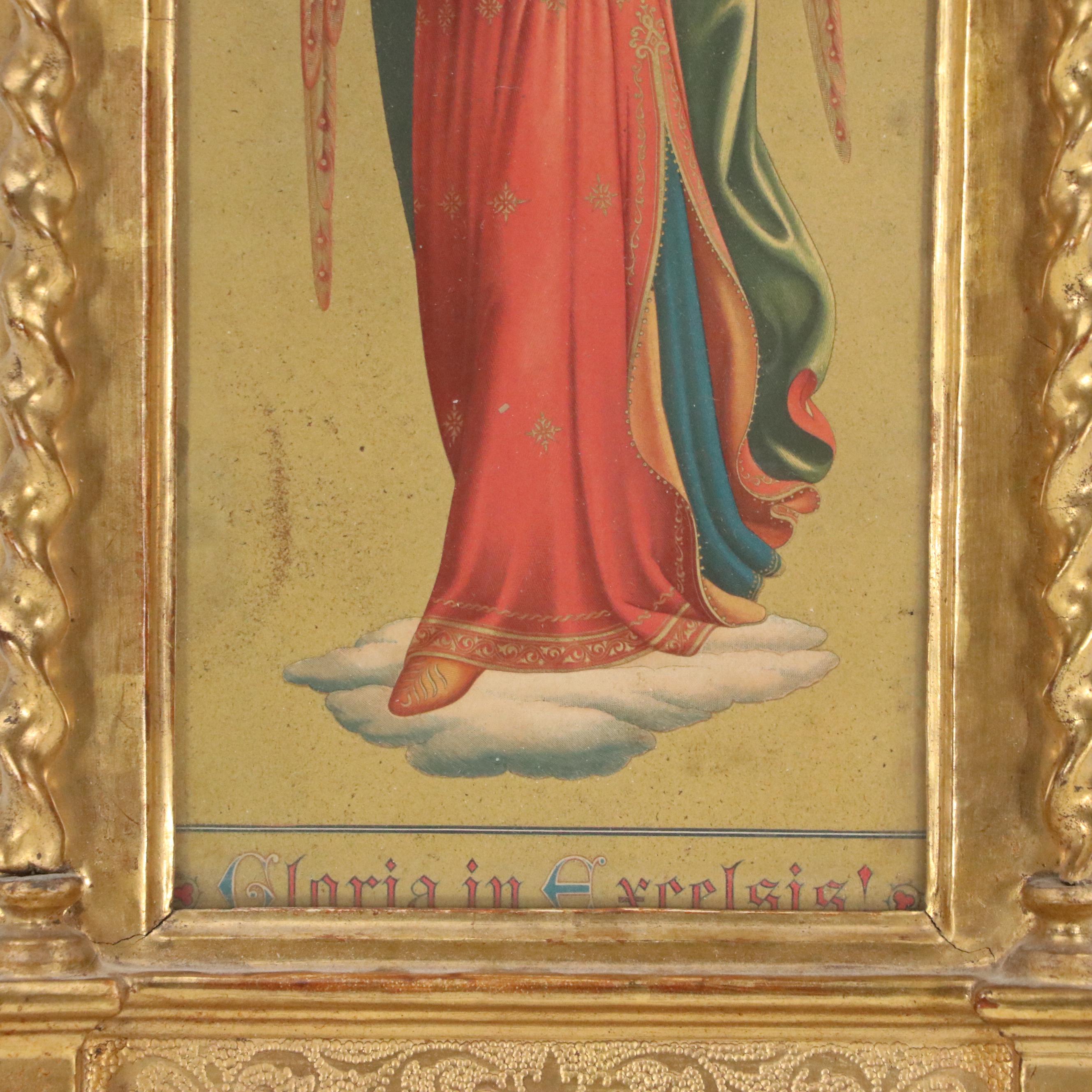 Neo-Gothic Wood Engraving of Angel "Gloria in Excelsis!"