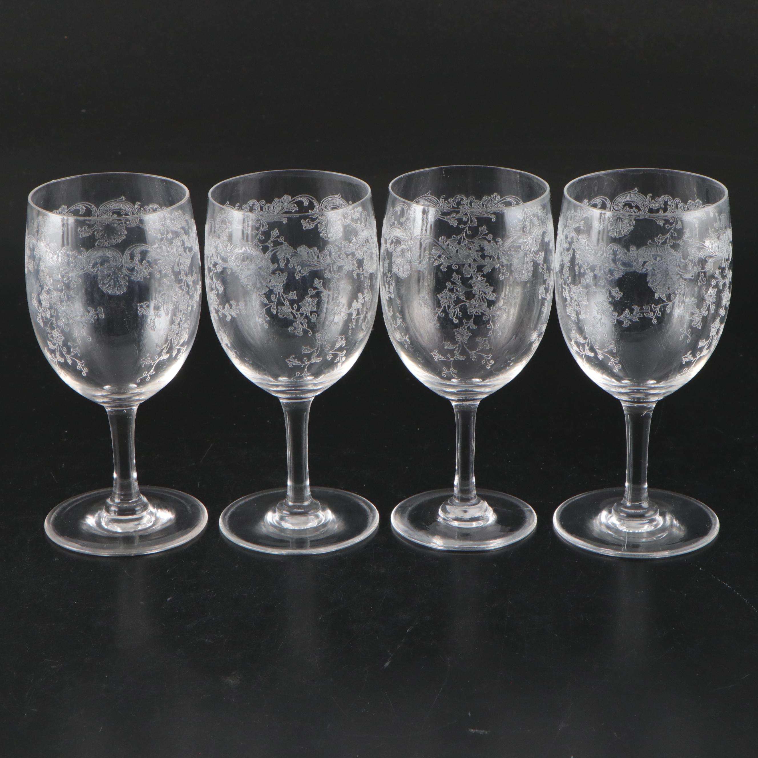 Fostoria Etched Crystal Wine, Champagne and Cordial Glasses, 20th Century