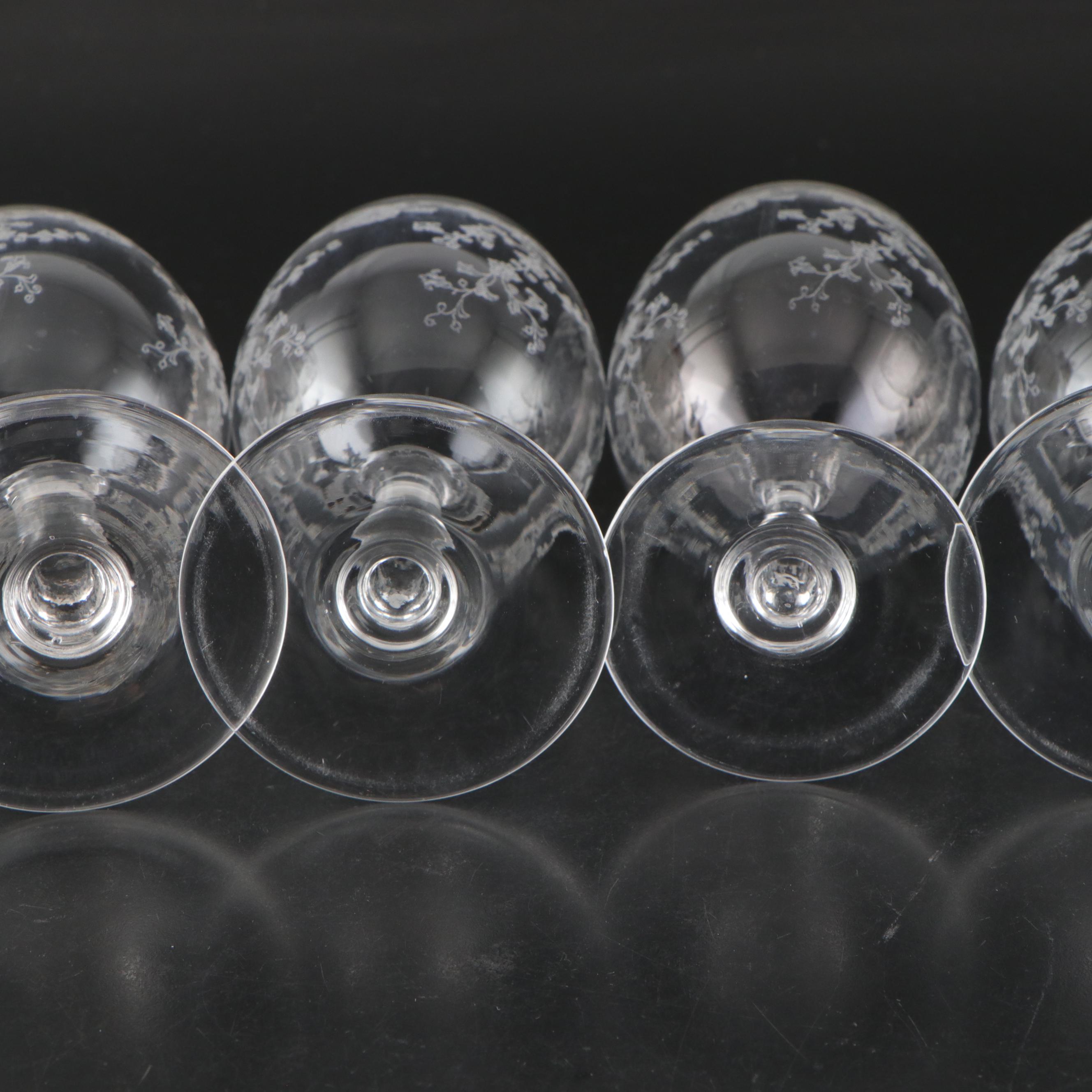Fostoria Etched Crystal Wine, Champagne and Cordial Glasses, 20th Century