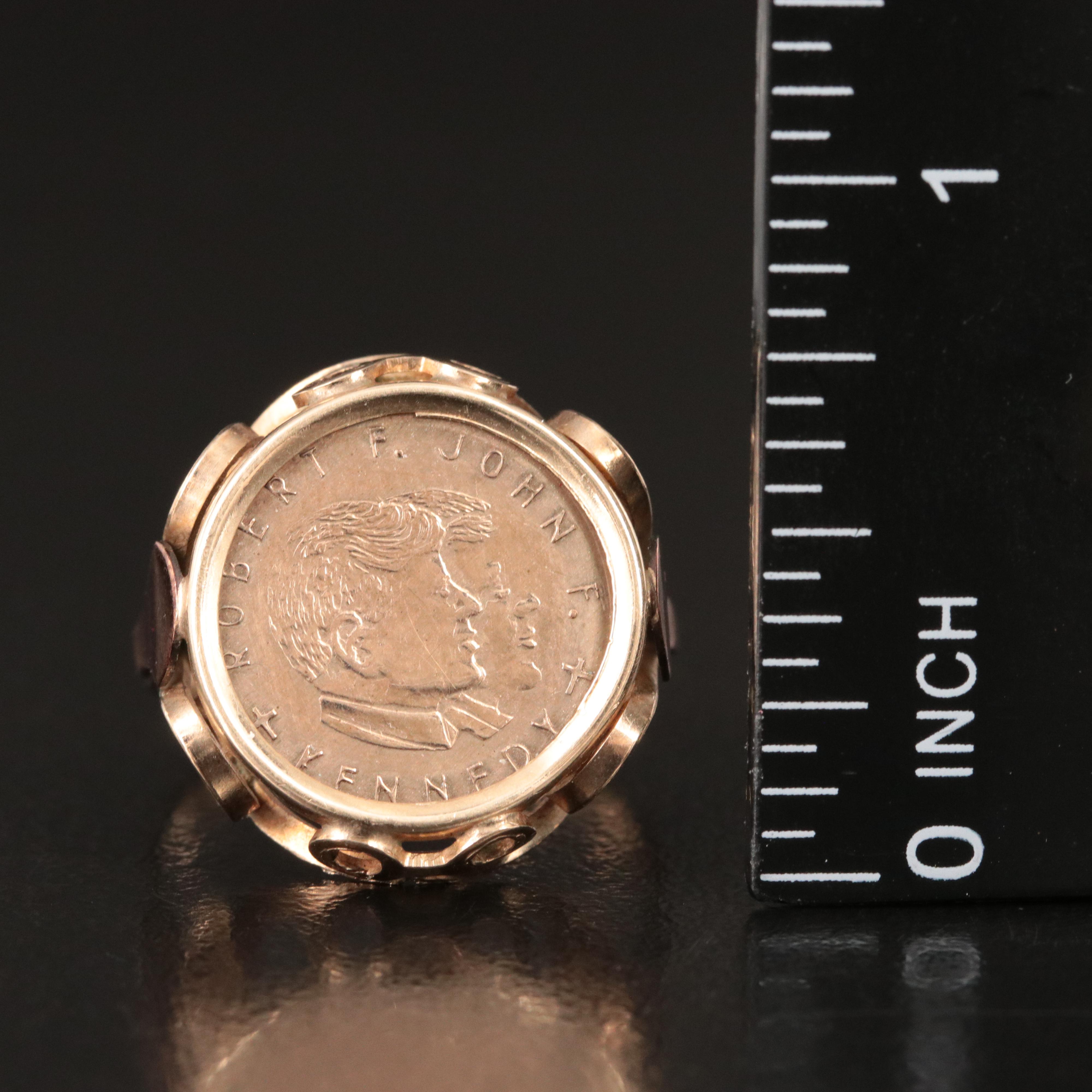Vintage 8K Two-Tone Ring with 1960s Gold Robert F. and John F. Kennedy Token