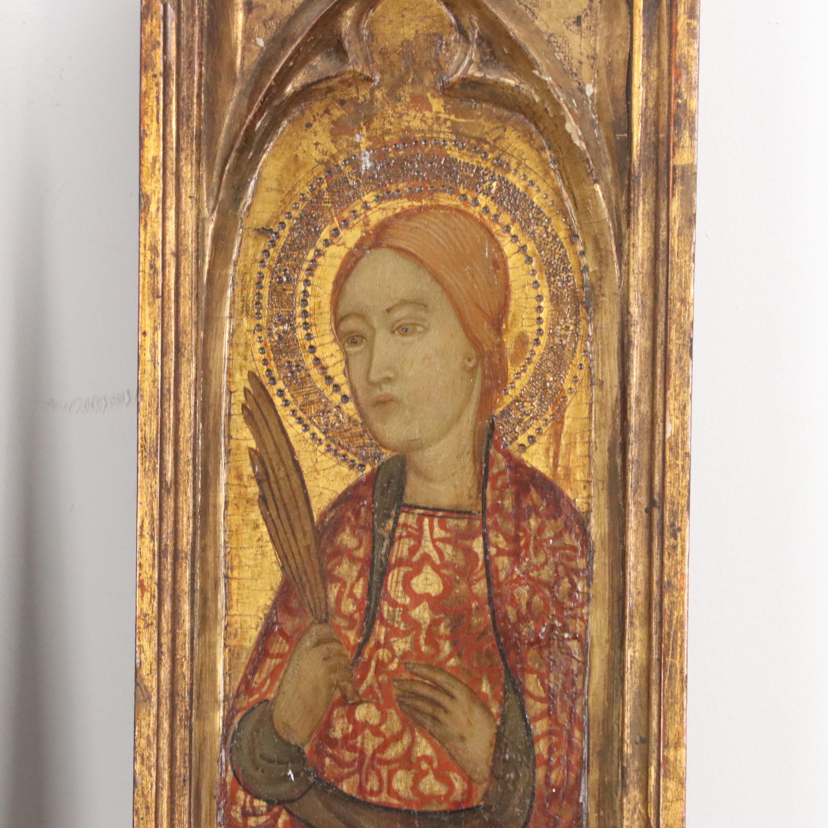 Italian Gothic Pilastrinos in Gilt Tempera Depicting Saints