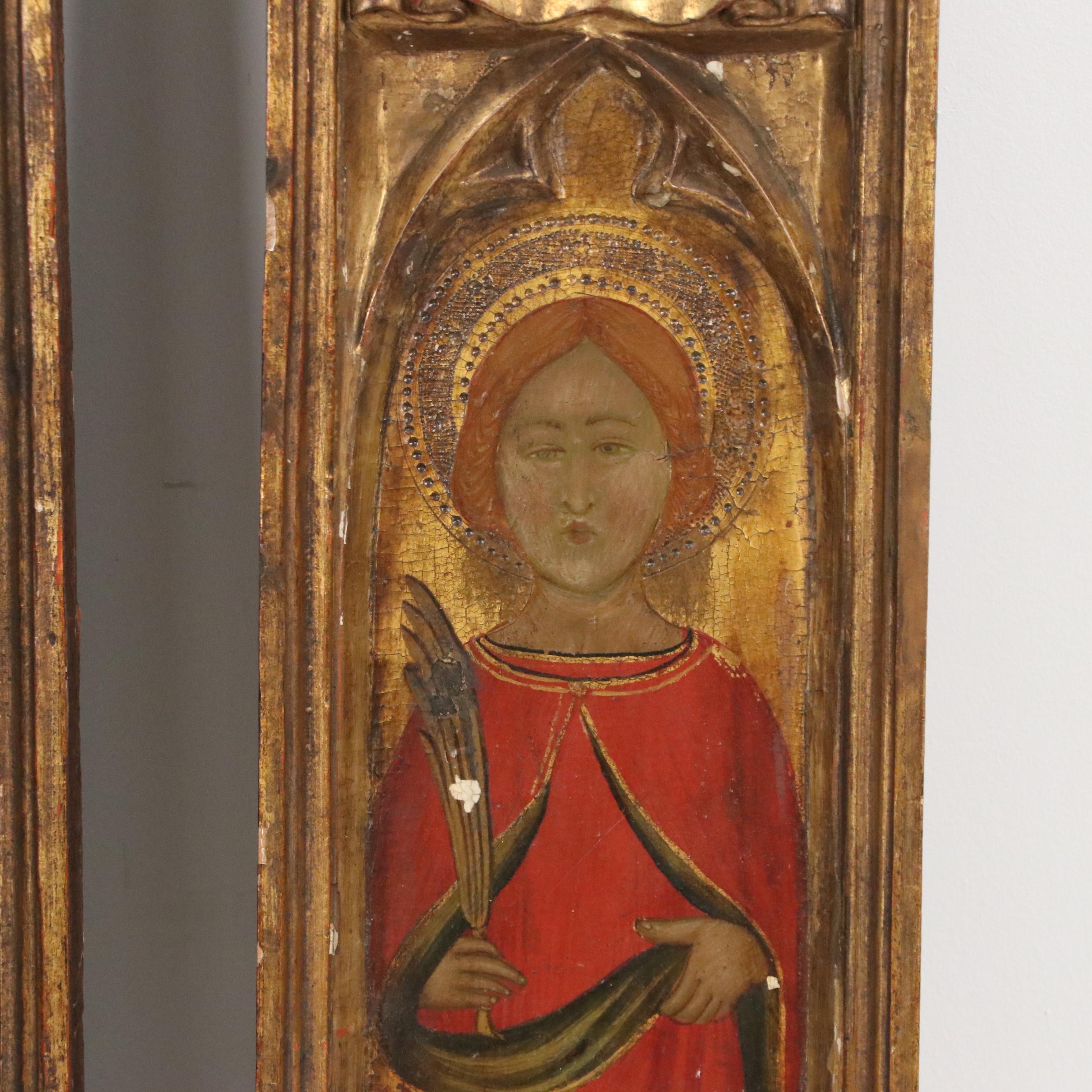 Italian Gothic Pilastrinos in Gilt Tempera Depicting Saints