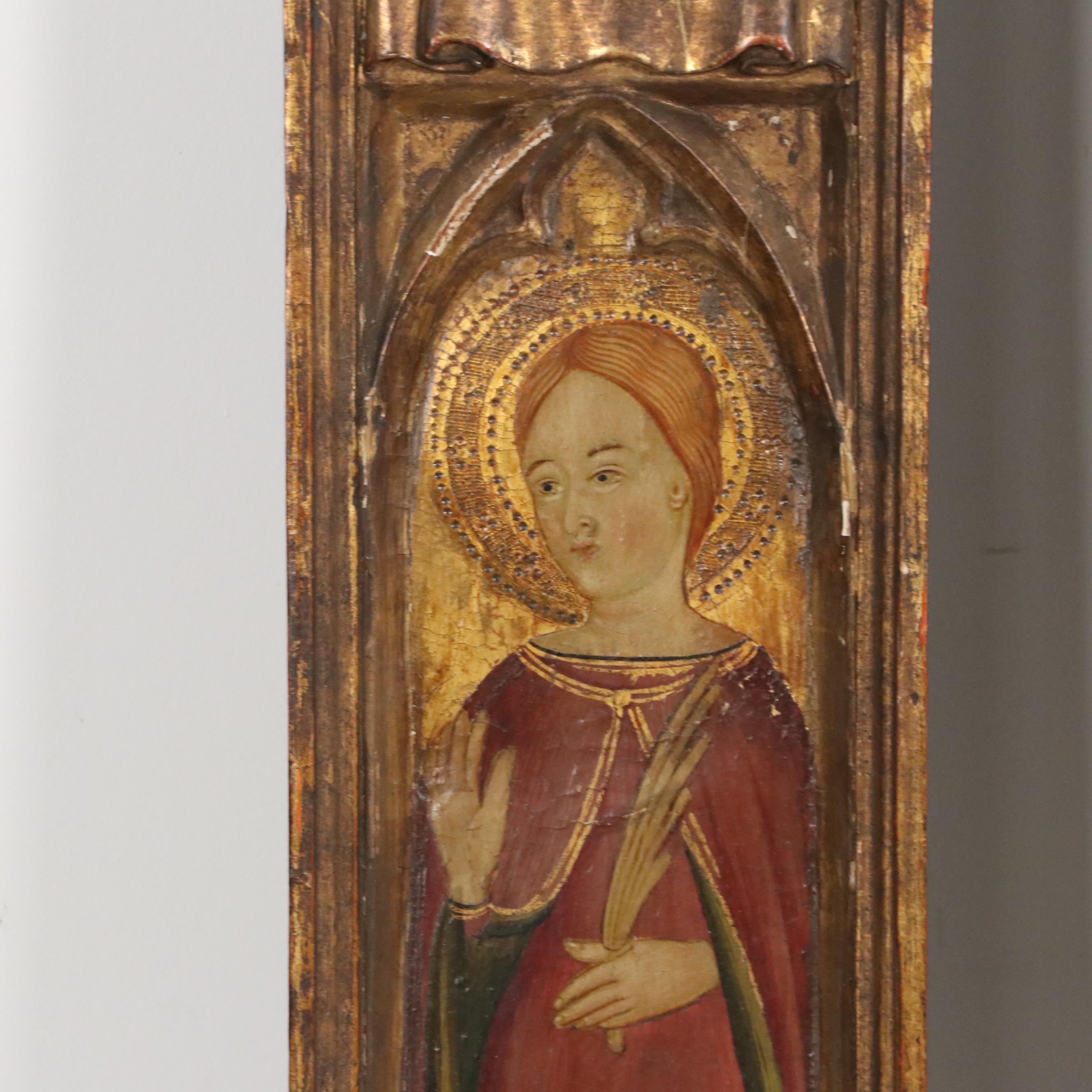 Italian Gothic Pilastrinos in Gilt Tempera Depicting Saints