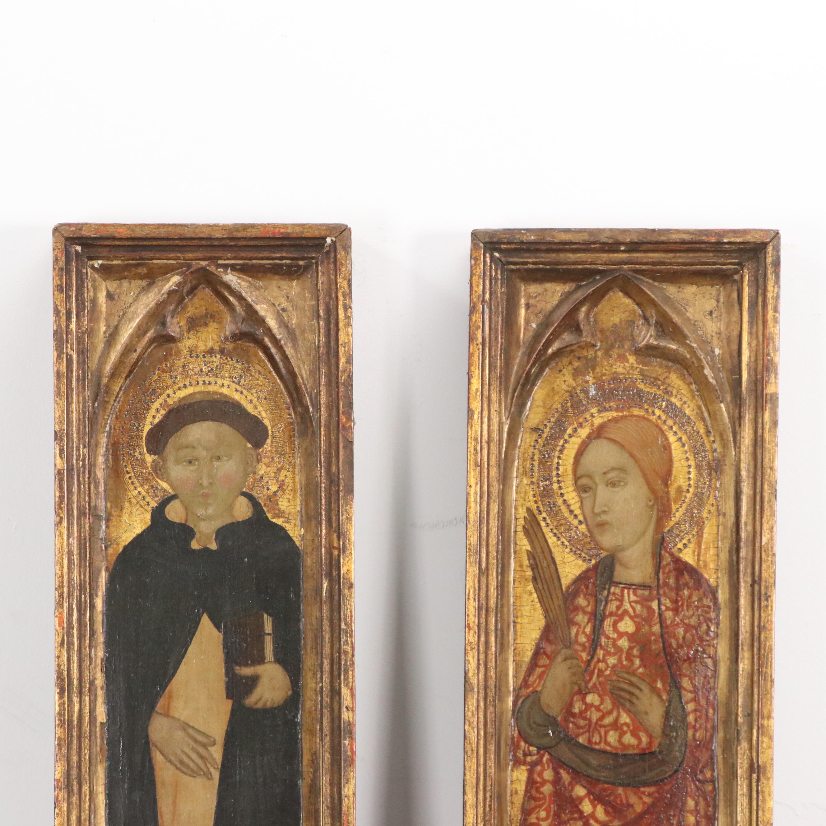 Italian Gothic Pilastrinos in Gilt Tempera Depicting Saints
