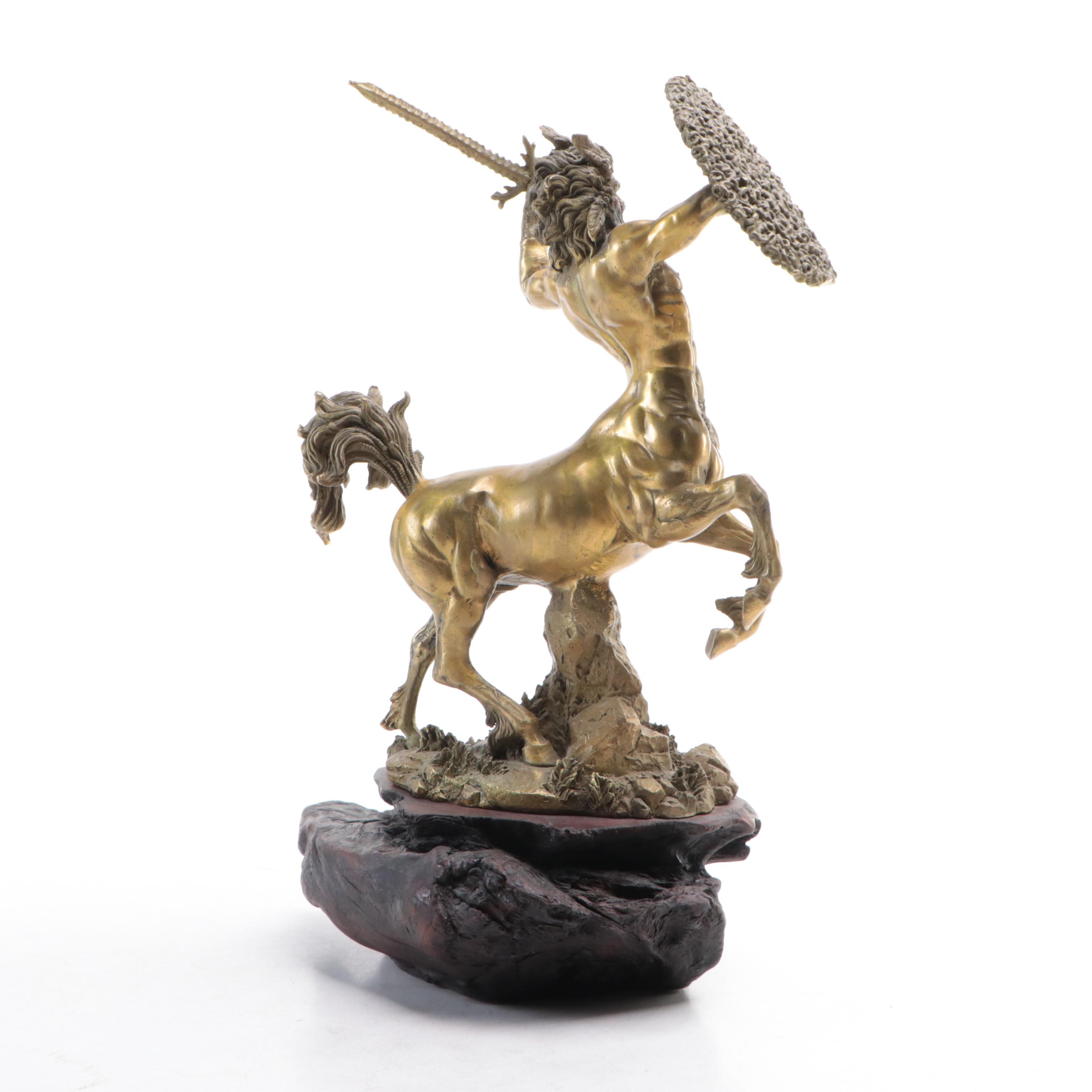 Brass Sculpture of Centaur With Sword and Shield
