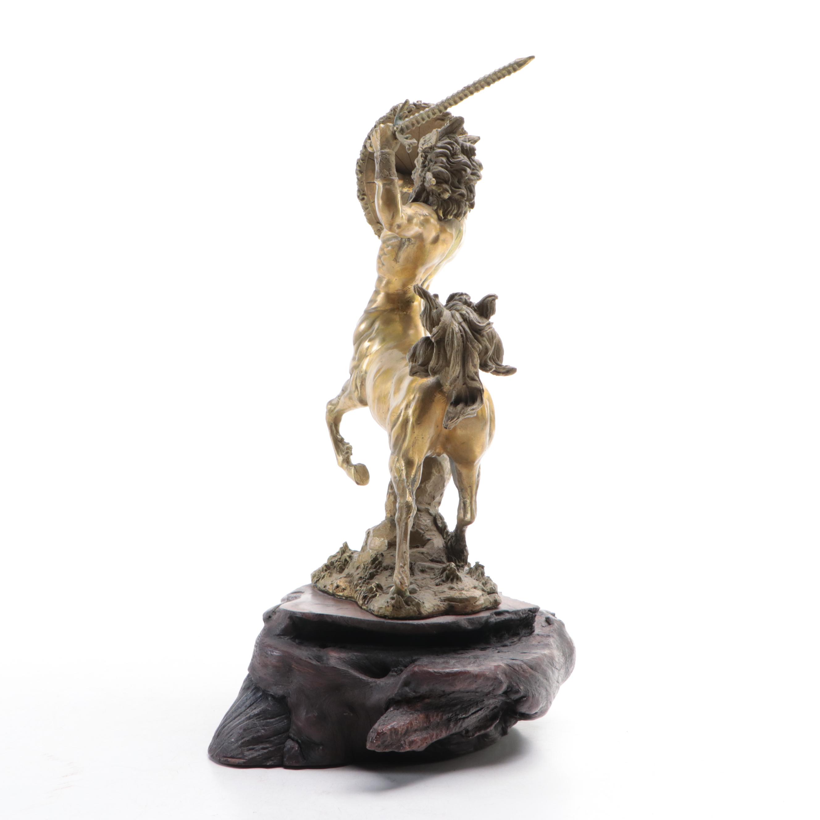 Brass Sculpture of Centaur With Sword and Shield