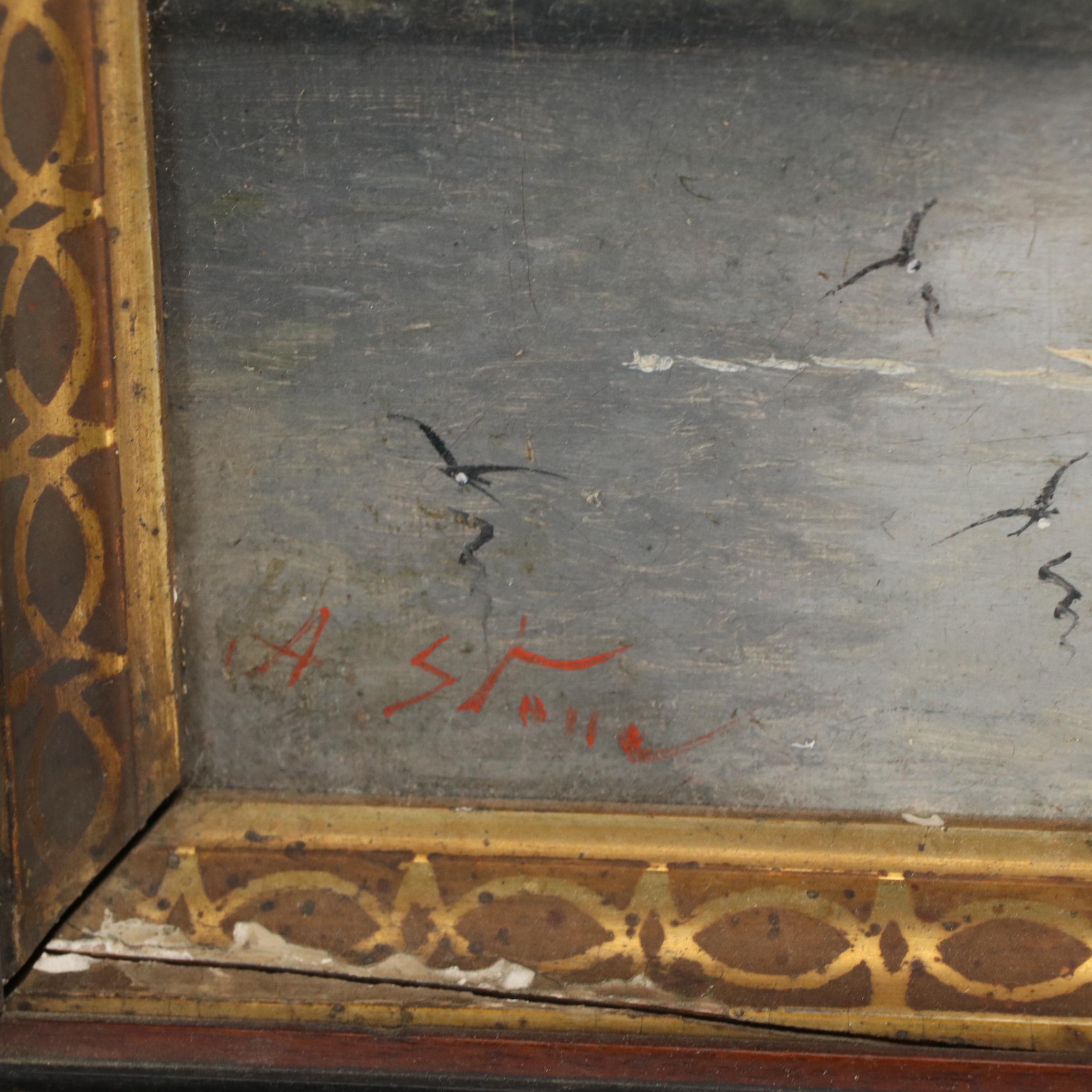 Ada Stone River Landscape Oil Painting, Late 19th Century