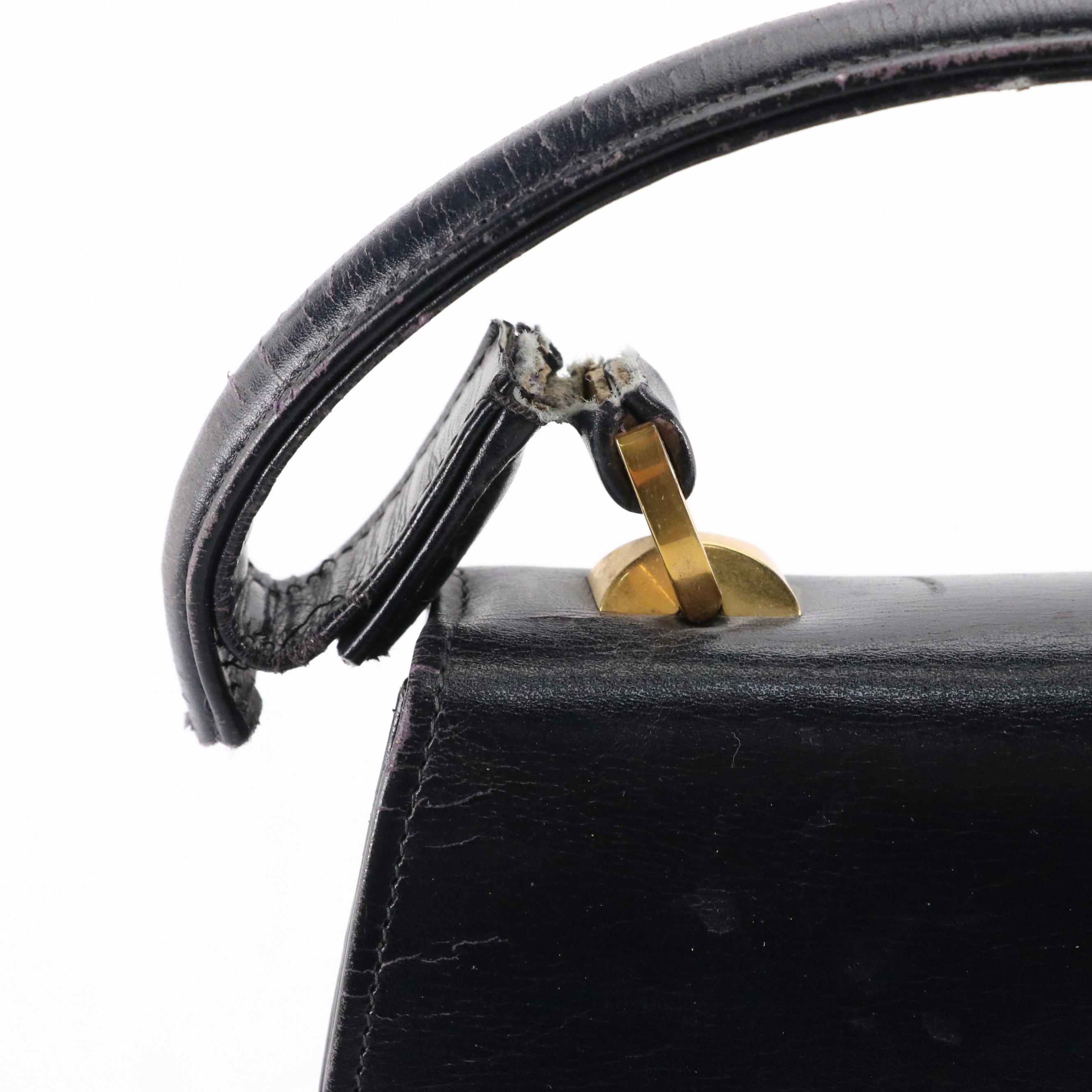 Gucci Vintage Navy Blue Leather Top Handle Bag with Wallet and Mirror