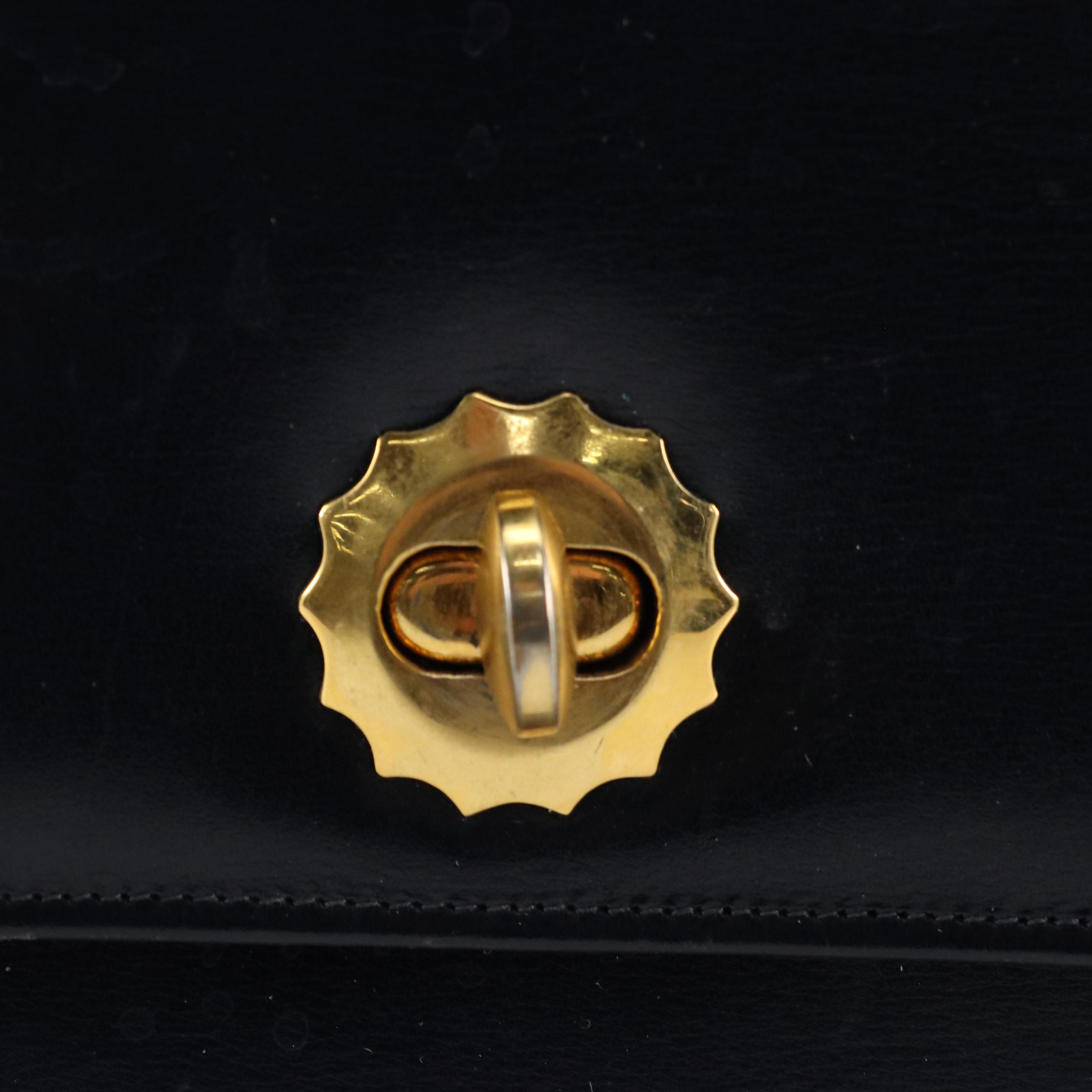 Gucci Vintage Navy Blue Leather Top Handle Bag with Wallet and Mirror