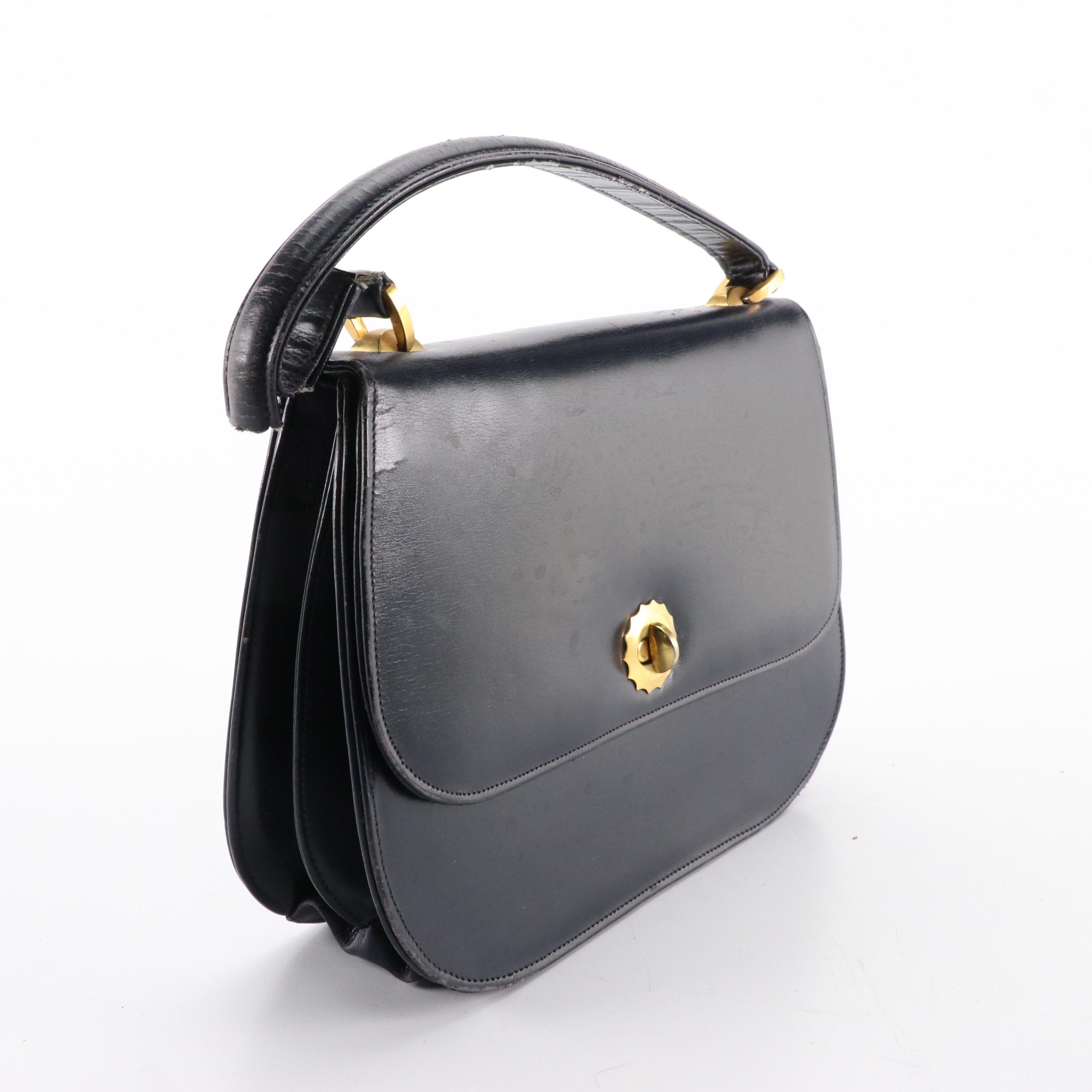 Gucci Vintage Navy Blue Leather Top Handle Bag with Wallet and Mirror