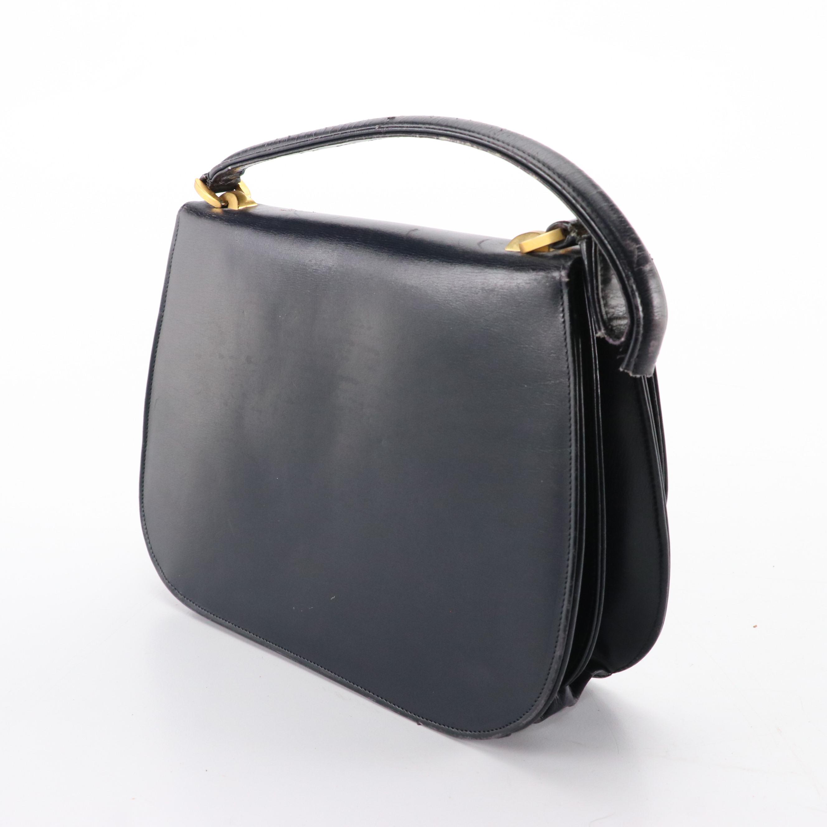 Gucci Vintage Navy Blue Leather Top Handle Bag with Wallet and Mirror