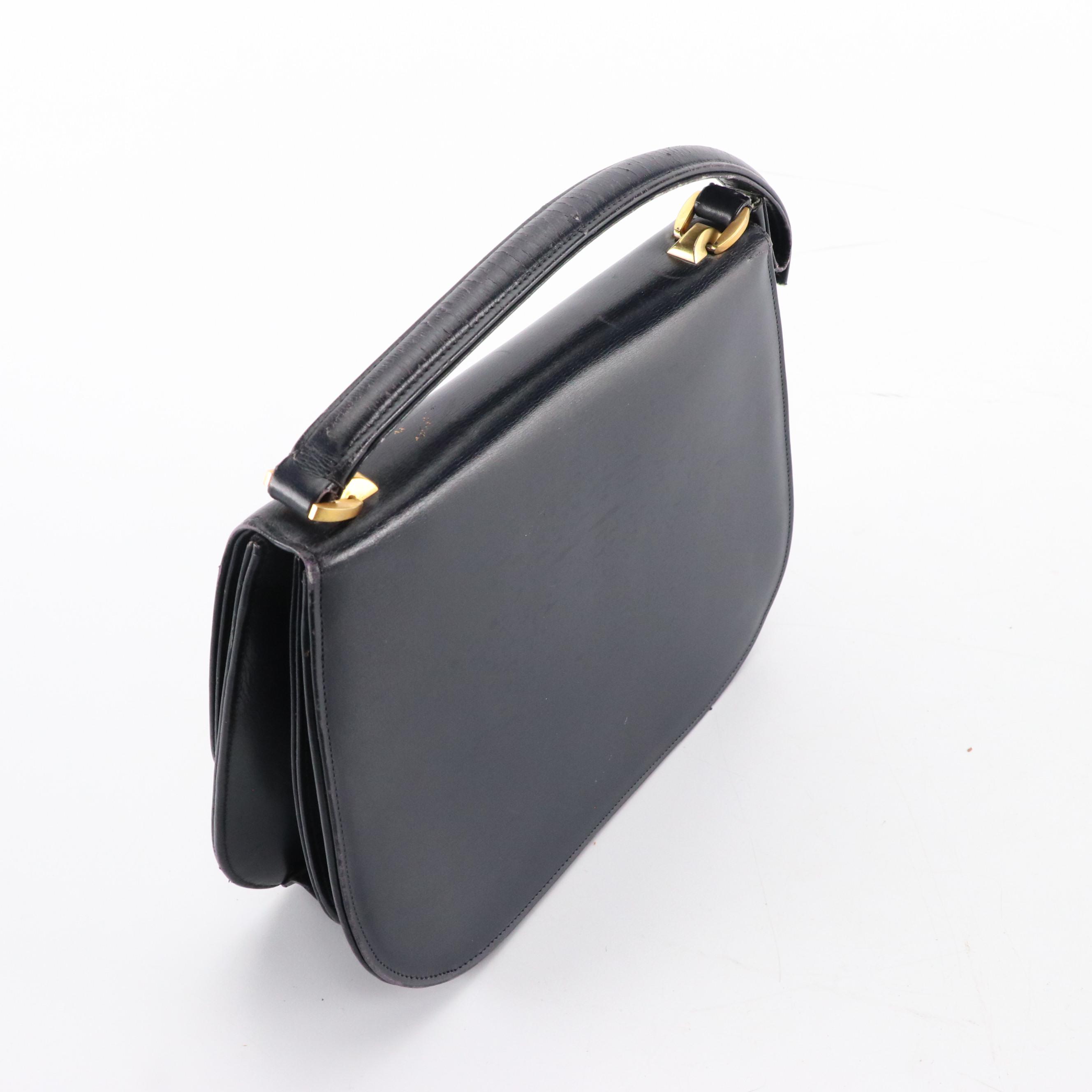 Gucci Vintage Navy Blue Leather Top Handle Bag with Wallet and Mirror