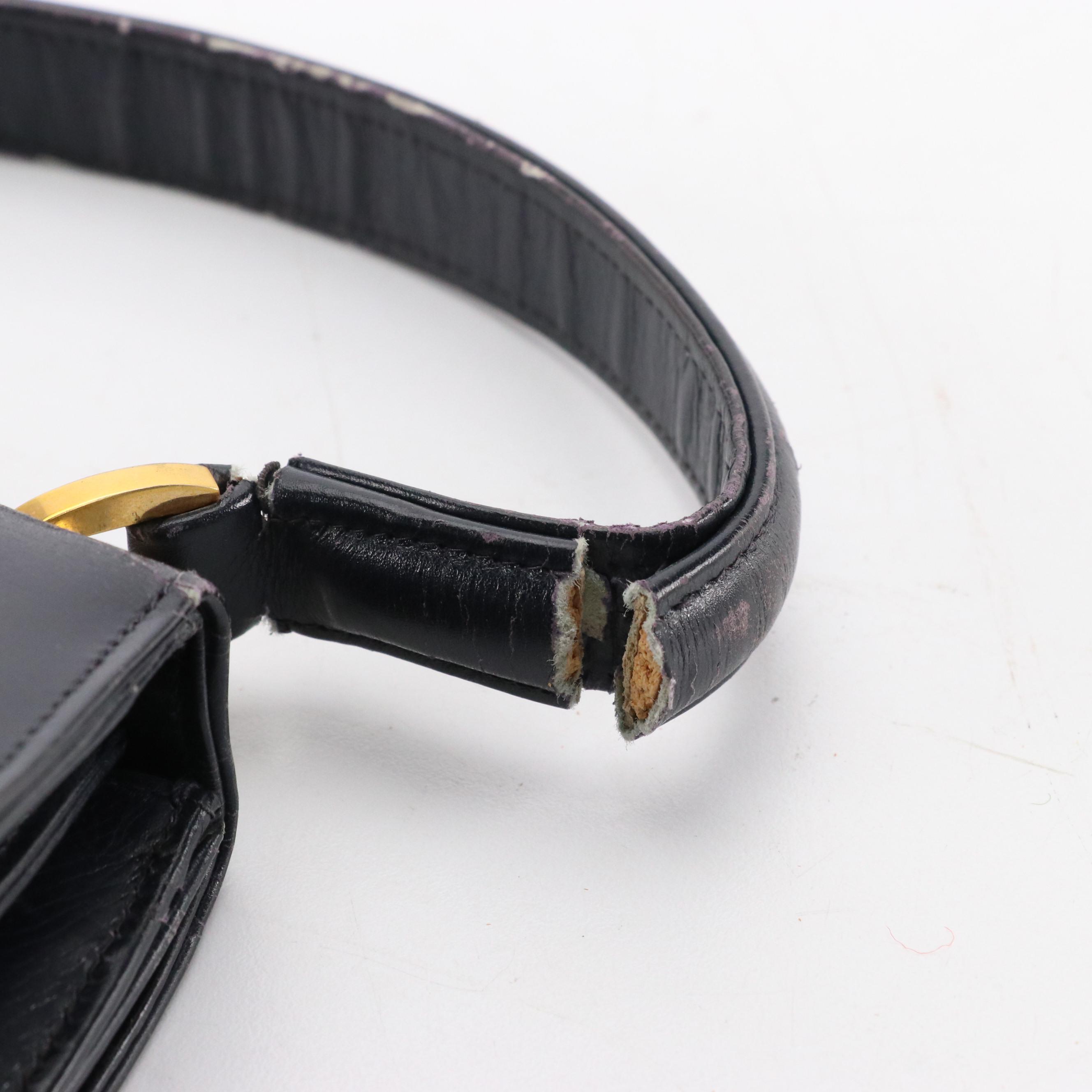 Gucci Vintage Navy Blue Leather Top Handle Bag with Wallet and Mirror