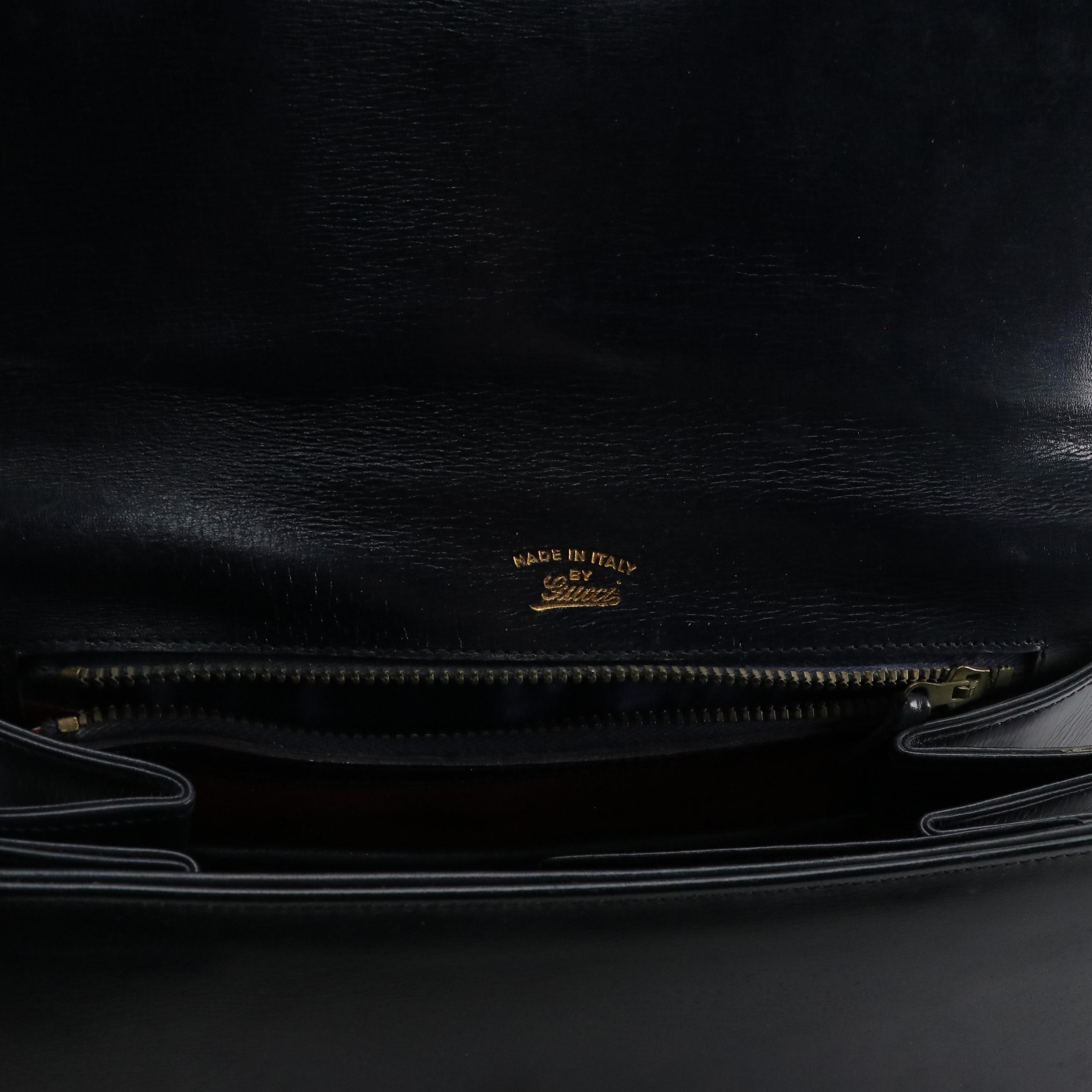 Gucci Vintage Navy Blue Leather Top Handle Bag with Wallet and Mirror