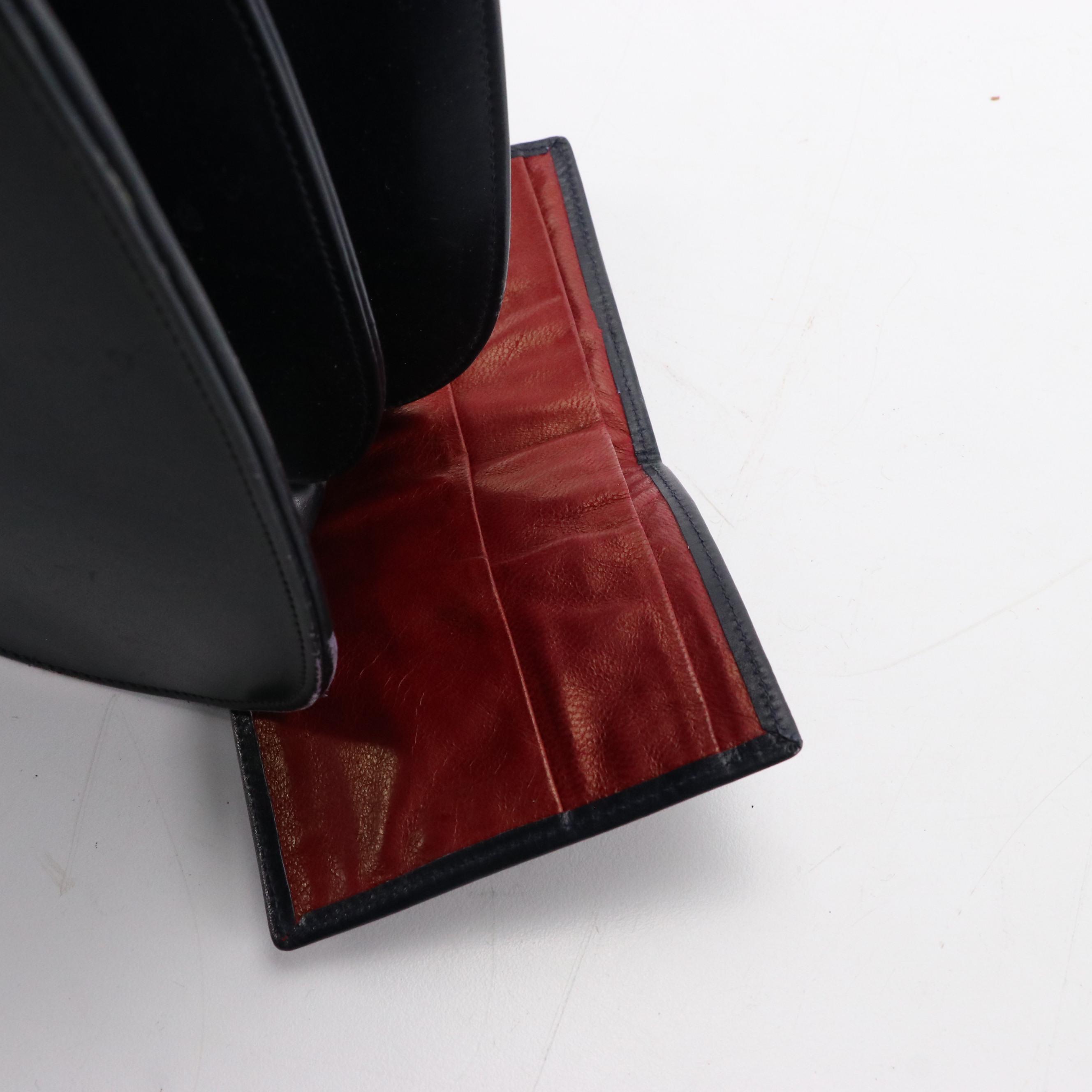 Gucci Vintage Navy Blue Leather Top Handle Bag with Wallet and Mirror