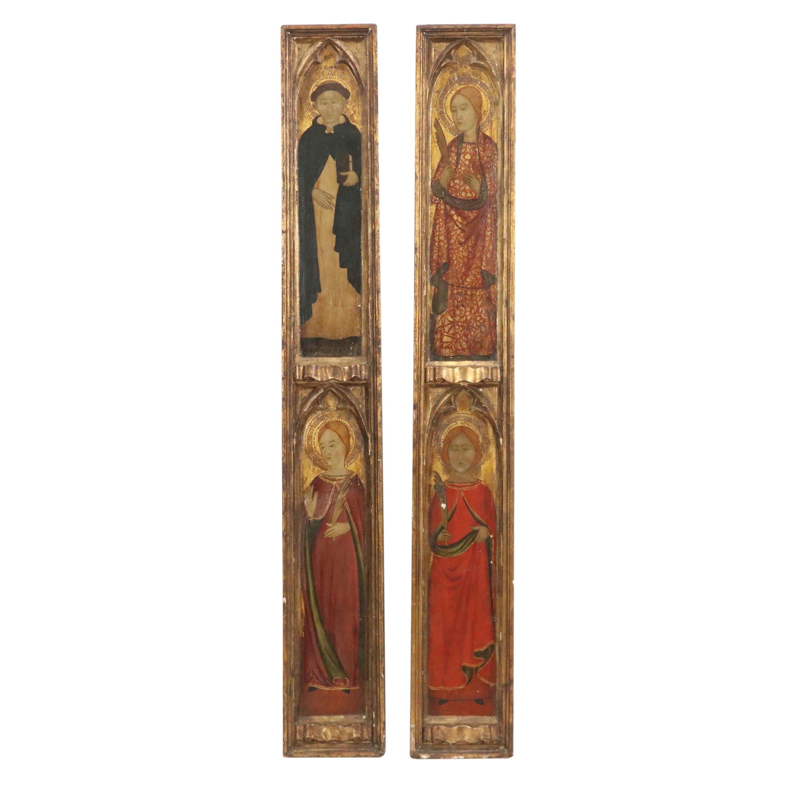Italian Gothic Pilastrinos in Gilt Tempera Depicting Saints