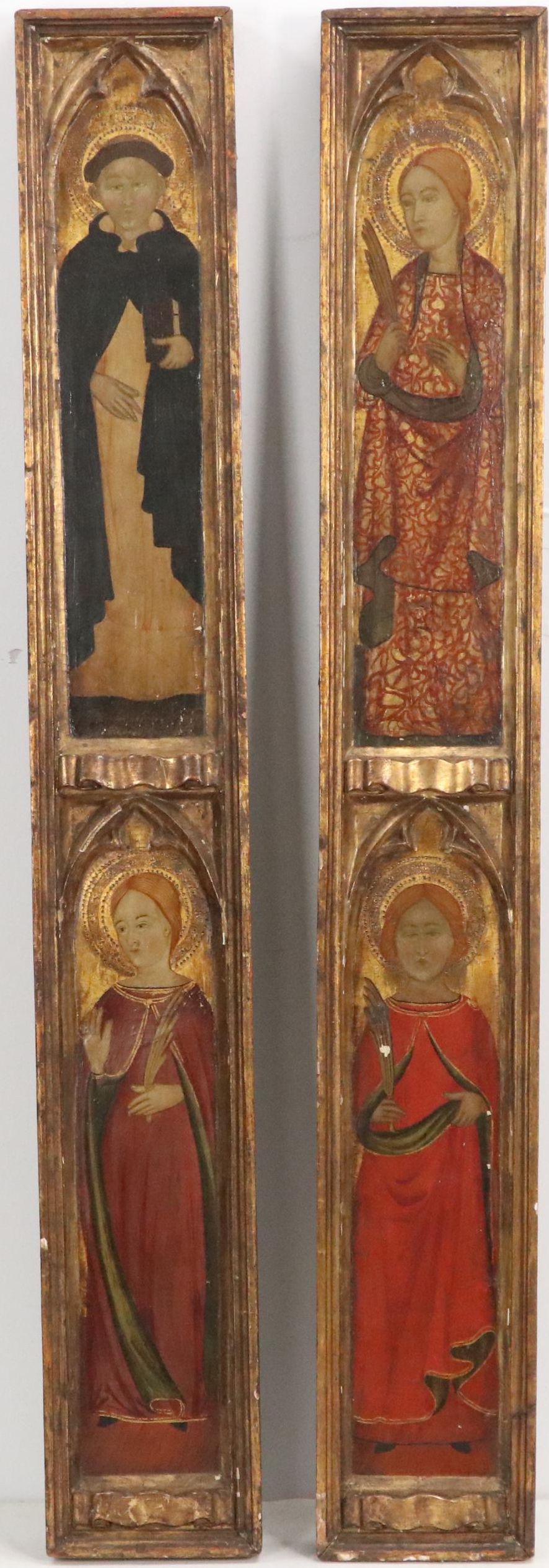Italian Gothic Pilastrinos in Gilt Tempera Depicting Saints
