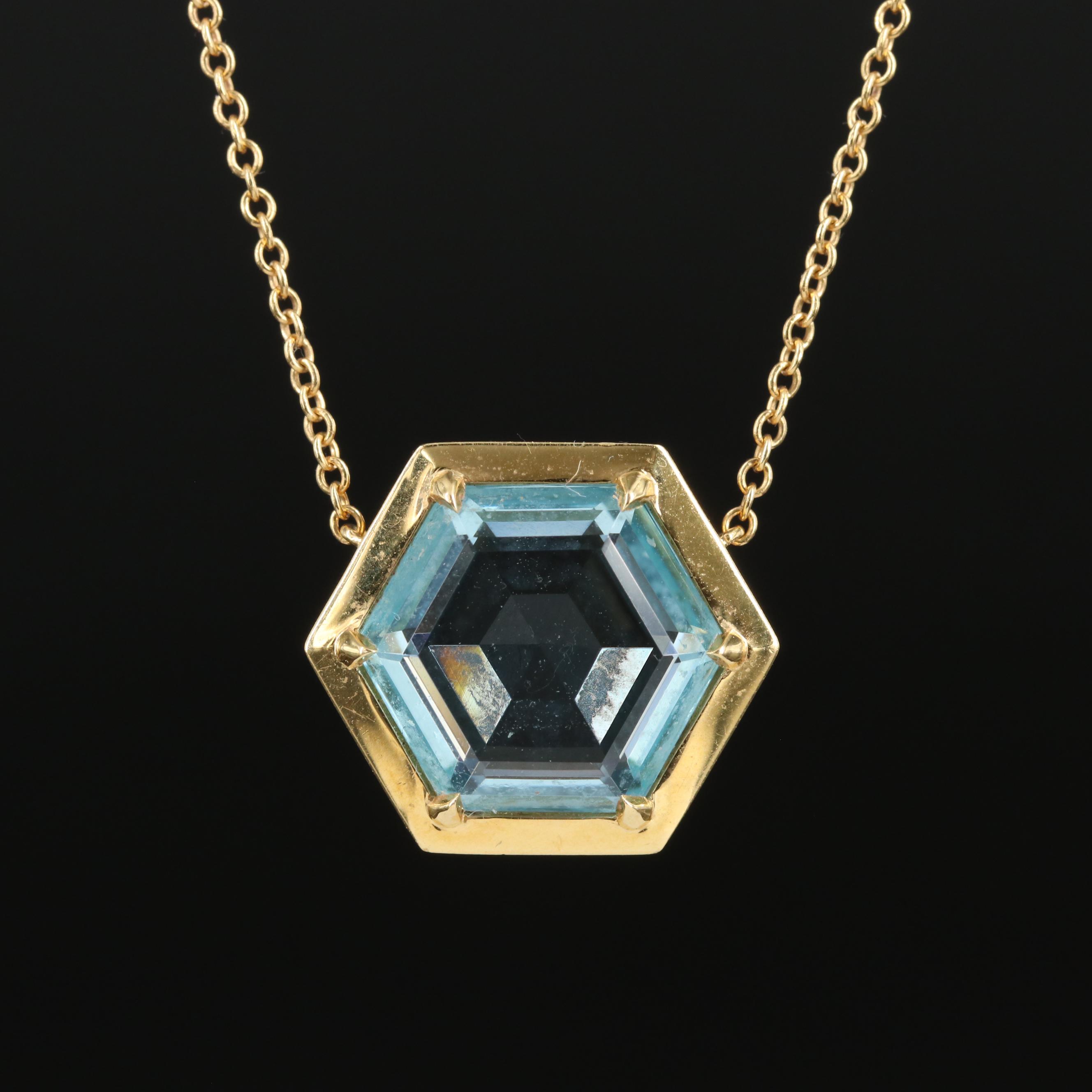 Paloma Picasso for Tiffany & Co. 18K Hexagon Blue Topaz Necklace