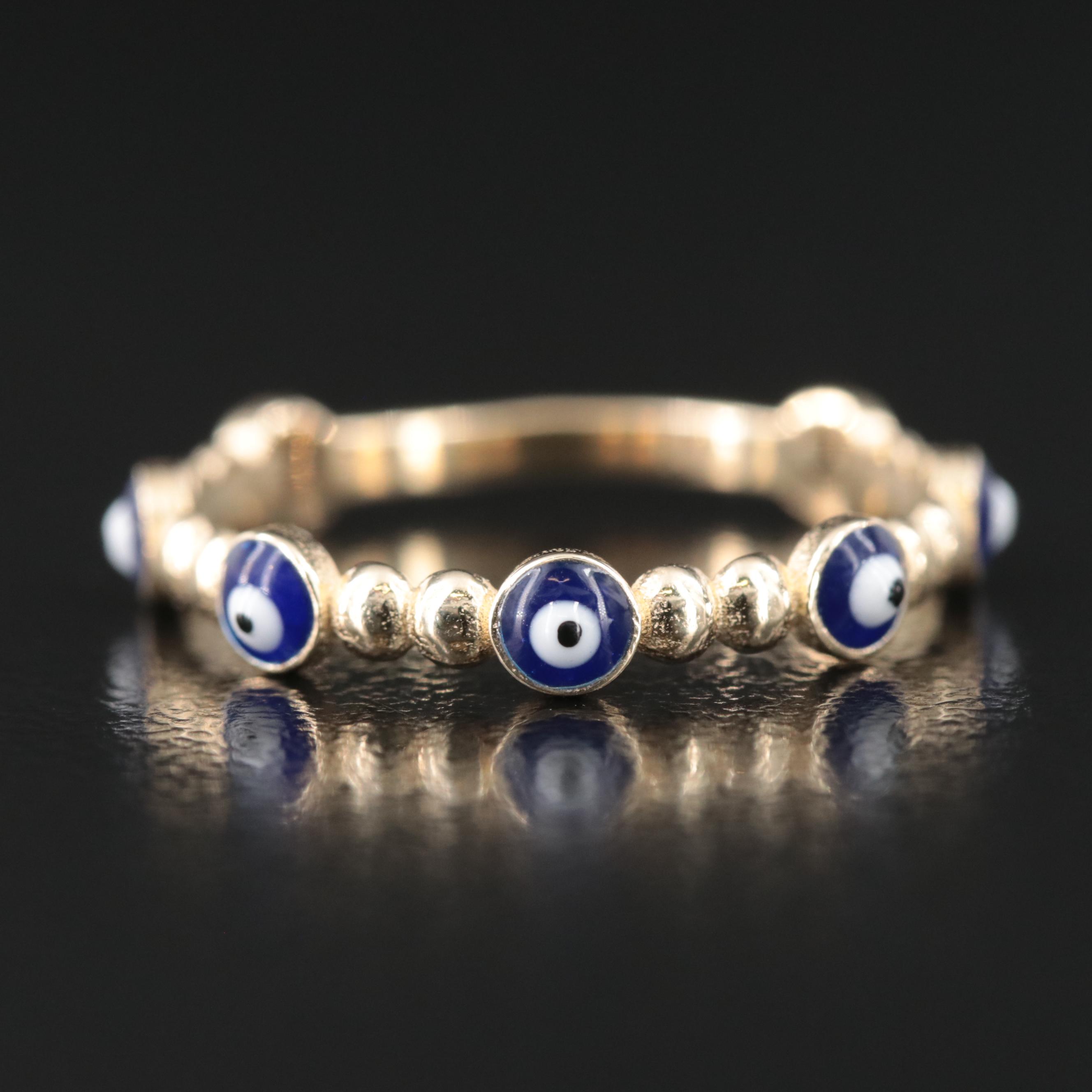 14K Enamel Evil Eye Band