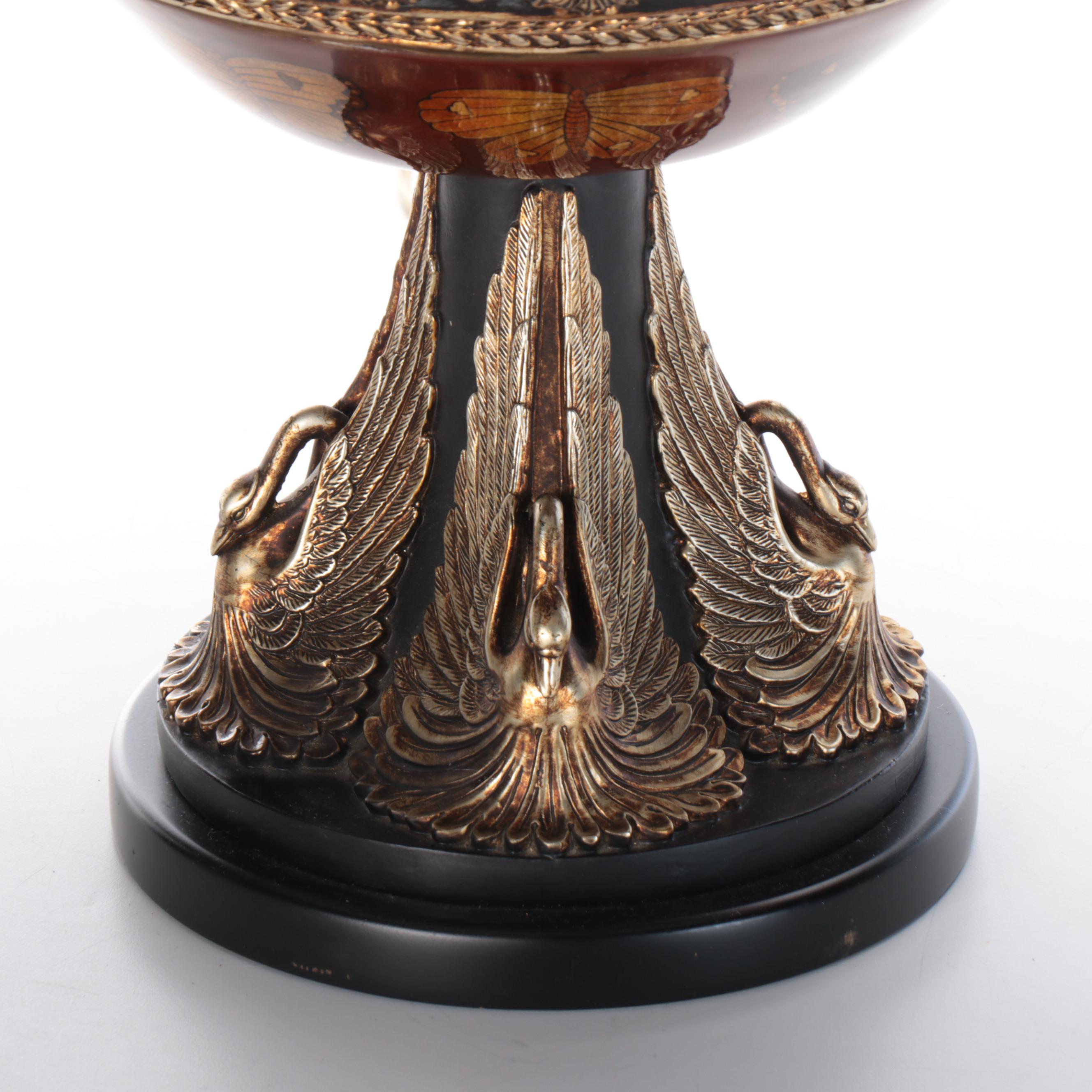 Frederick Cooper Neoclassical Swan and Butterfly Urn Table Lamp, Pleated Shade