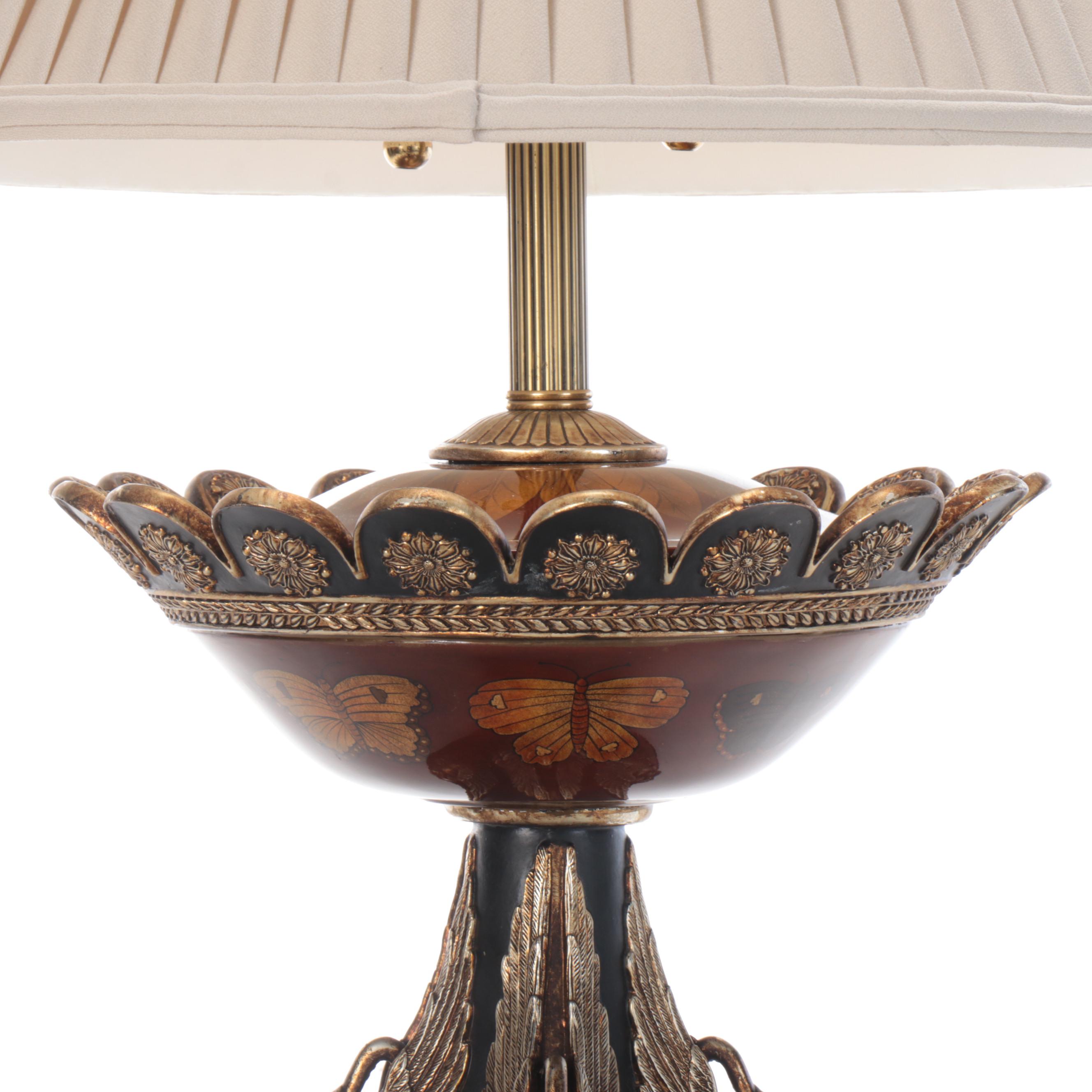 Frederick Cooper Neoclassical Swan and Butterfly Urn Table Lamp, Pleated Shade