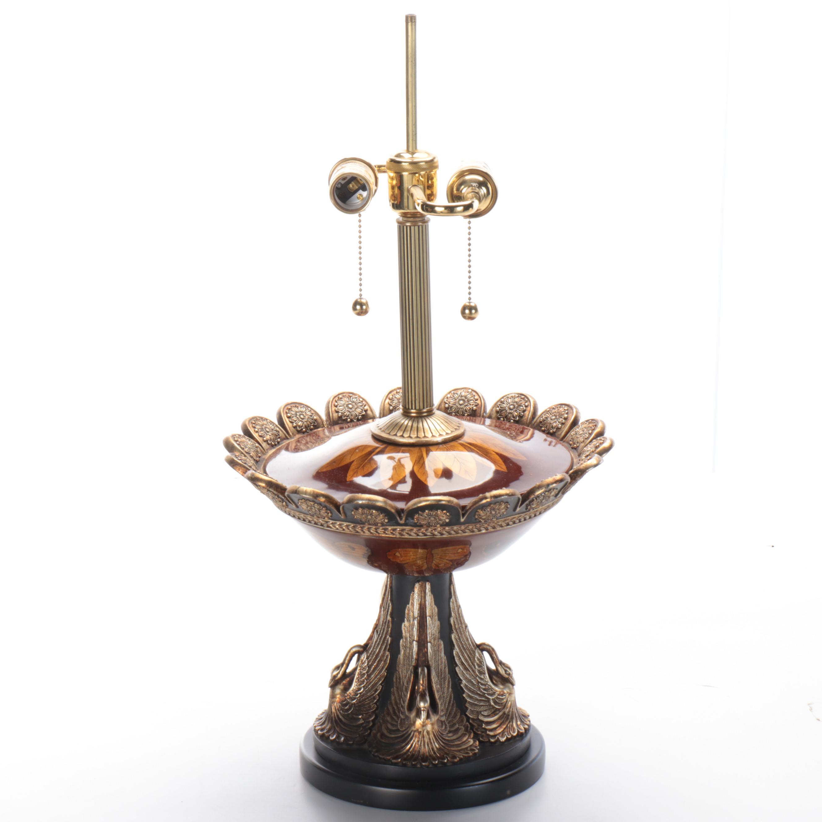 Frederick Cooper Neoclassical Swan and Butterfly Urn Table Lamp, Pleated Shade