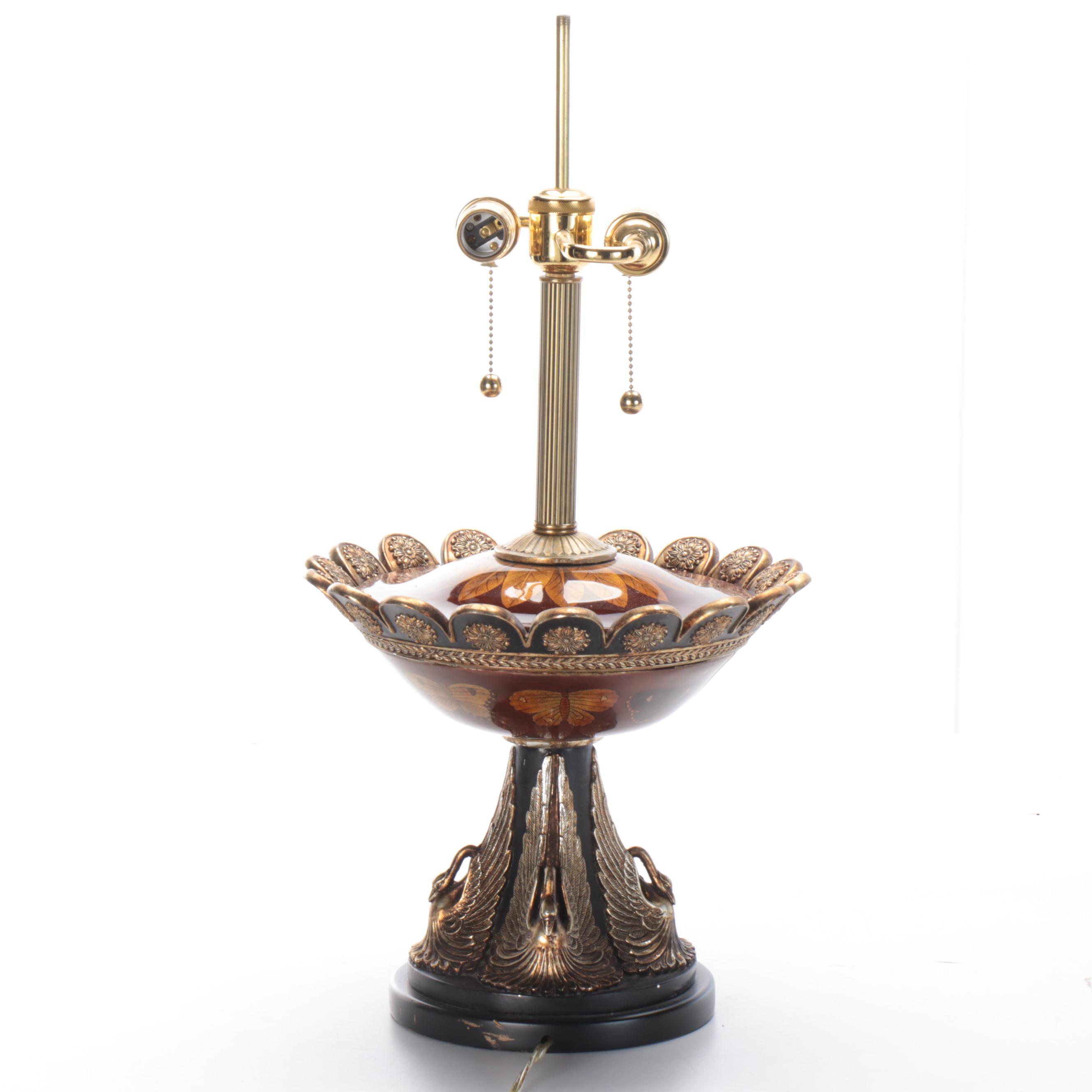 Frederick Cooper Neoclassical Swan and Butterfly Urn Table Lamp, Pleated Shade