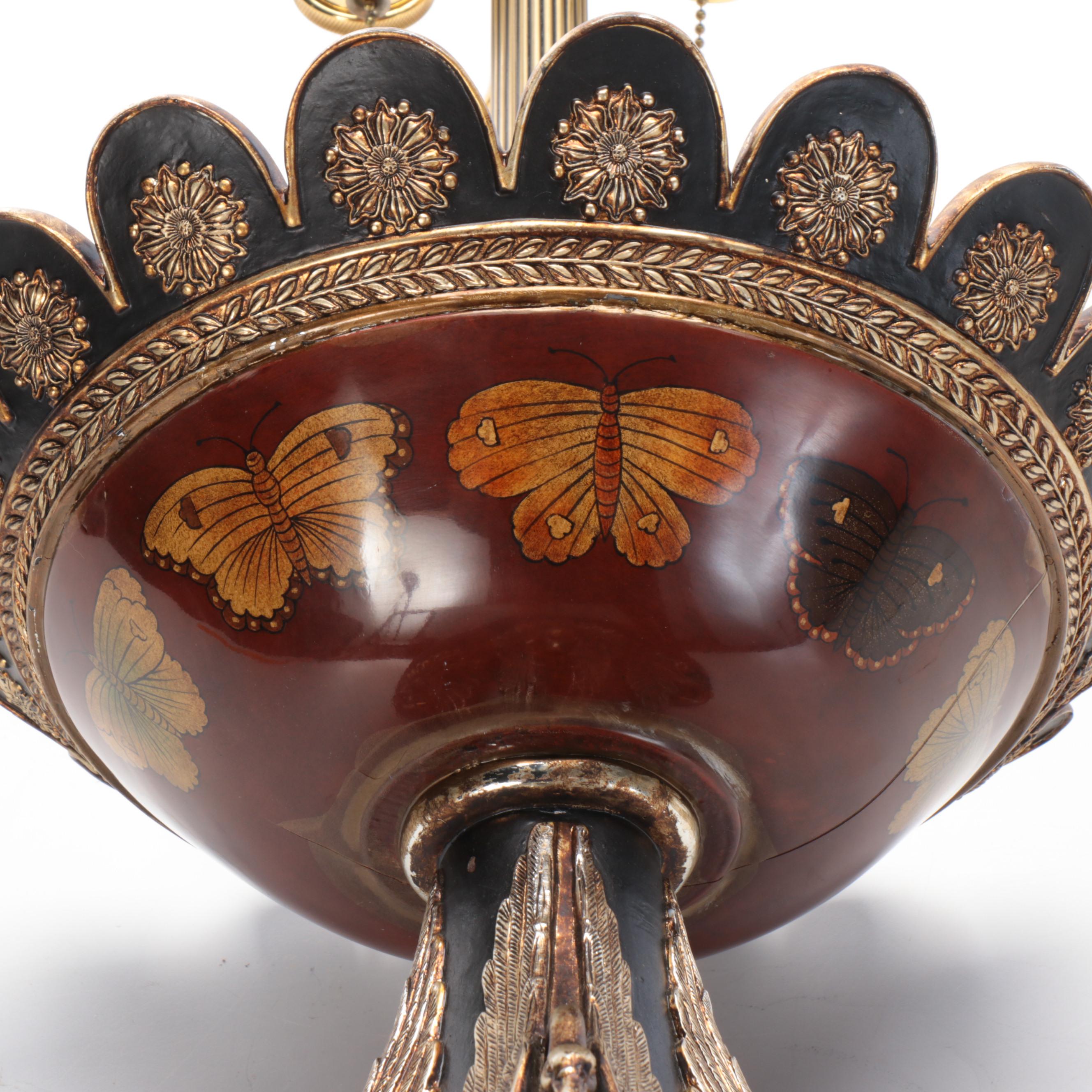 Frederick Cooper Neoclassical Swan and Butterfly Urn Table Lamp, Pleated Shade