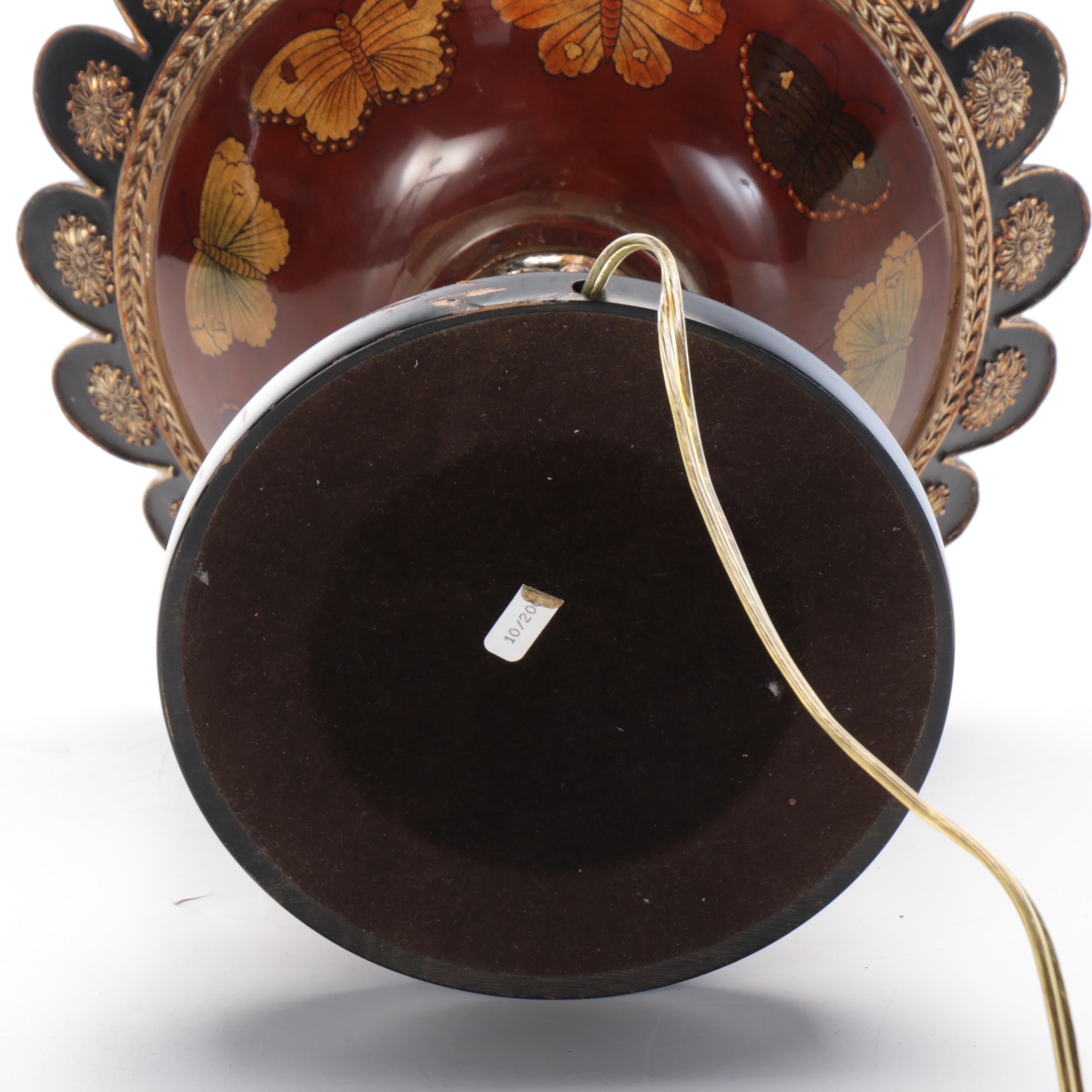 Frederick Cooper Neoclassical Swan and Butterfly Urn Table Lamp, Pleated Shade