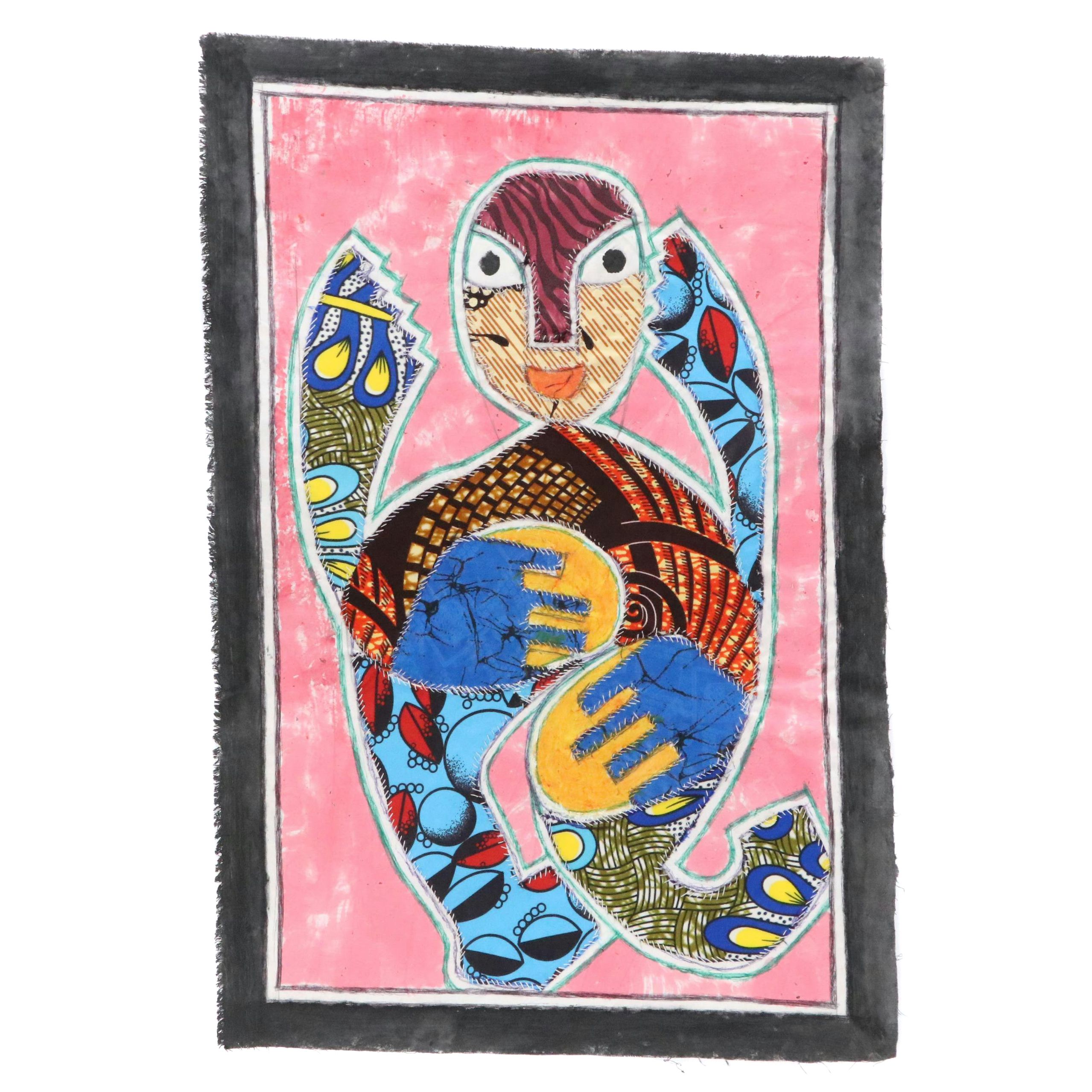 Kayode Buraimoh Stylized Figurative Mixed Media Painting, 2023