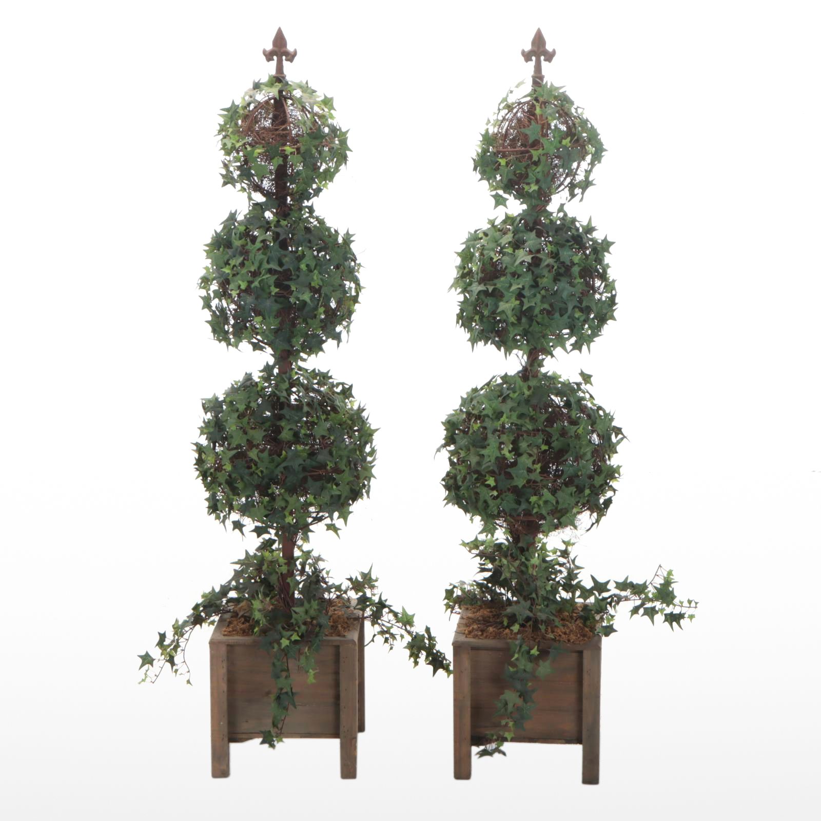 Faux Ivy Topiaries with Wood Planters